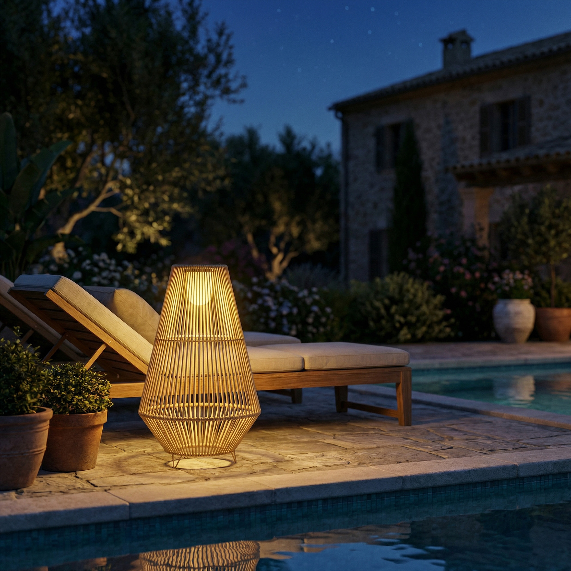 Solar Stehlampe Rattan Solarlampen mit Lichtsensor LED Solarleuchte im Boho-Stil IP44 Wasserdicht