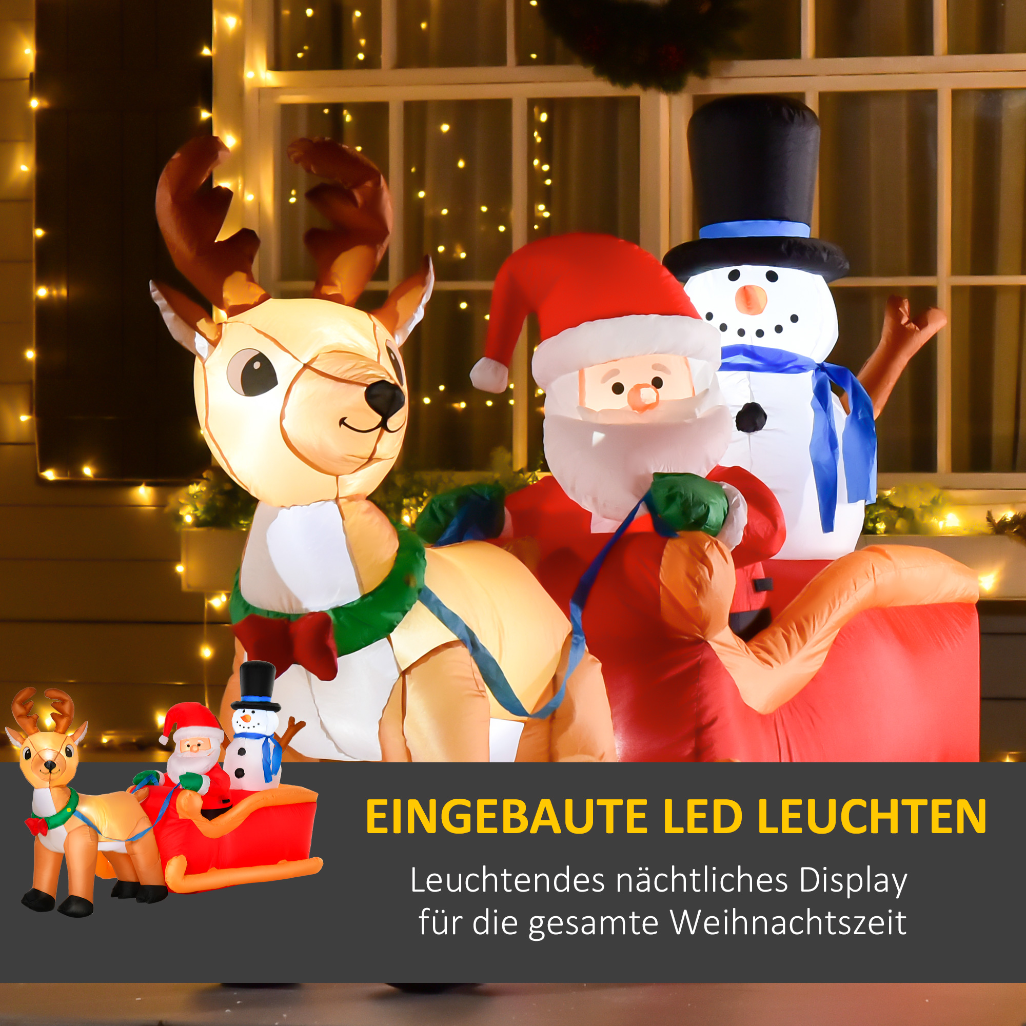 Weihnachtsdeko Aufblasbarer Weihnachtmann Outdoor-Weihnachtsdekoration, Schlitten, inkl. Gebläse, 1,8 m, Rot + Braun