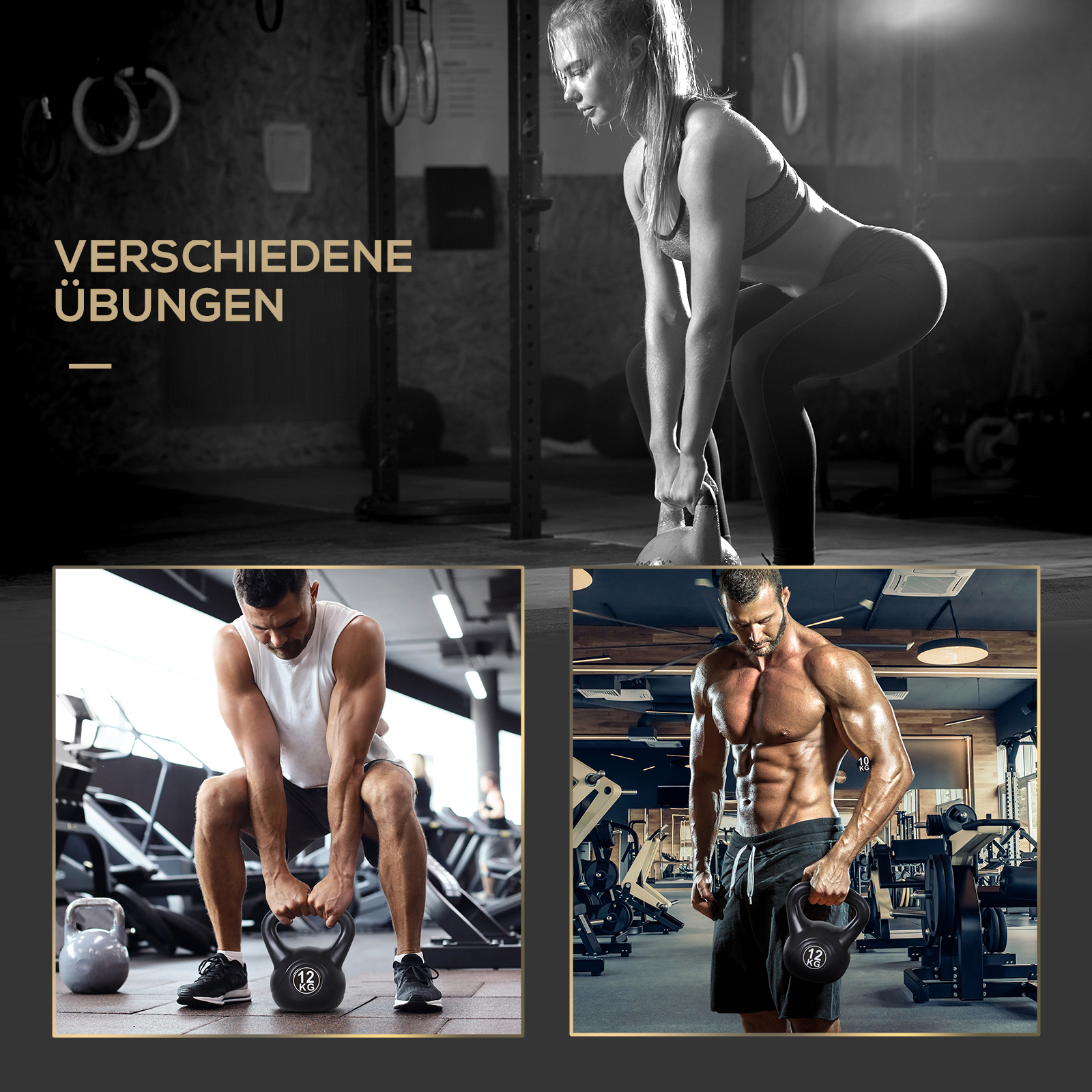 Kettlebell Kugelhantel 12 kg Gewicht-Hantel mit Sand befüllt für Anfänger Schwarz