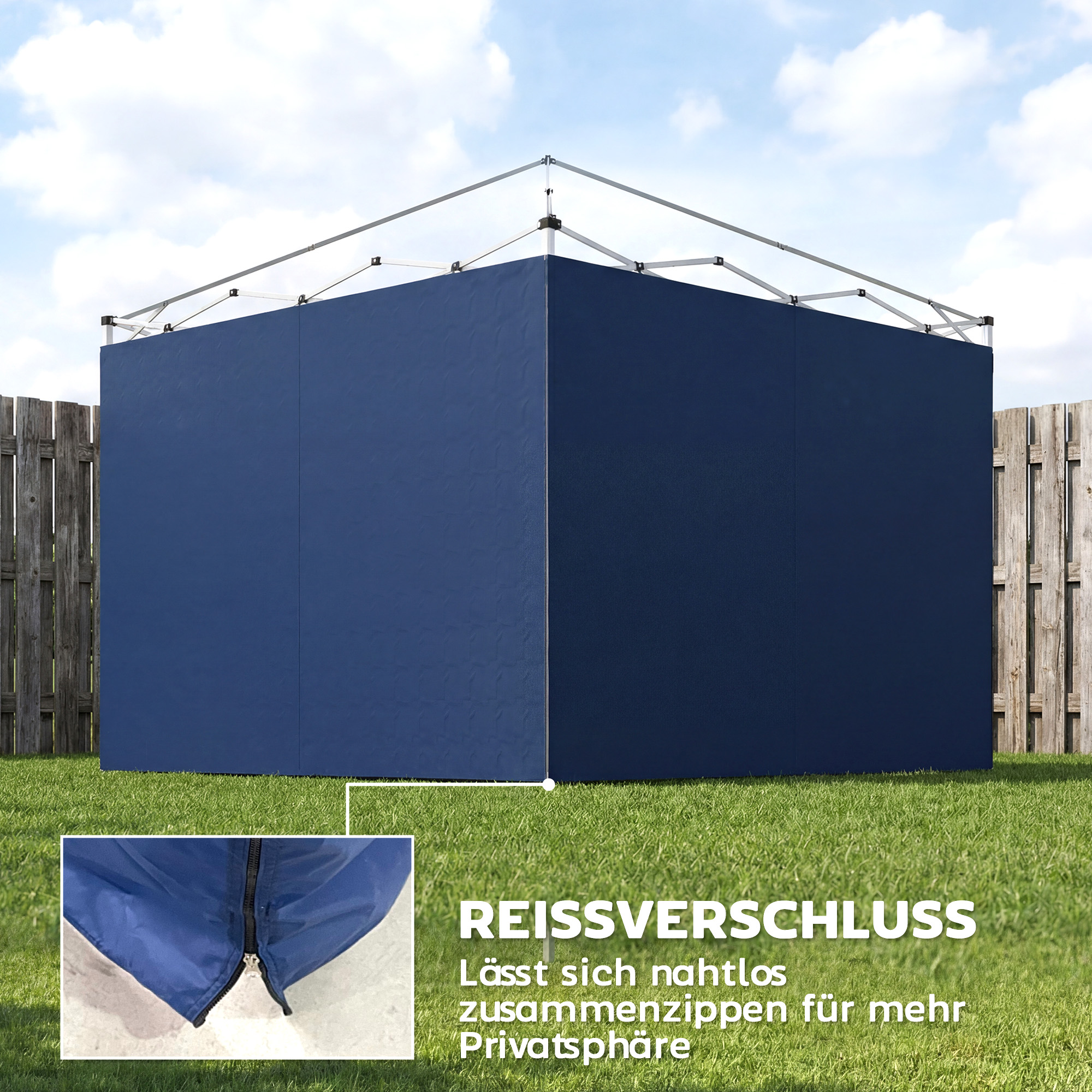 3-teiliges Set Seitenteile mit Reißverschluss für 3 x 3 m Pavillon, Dunkelblau