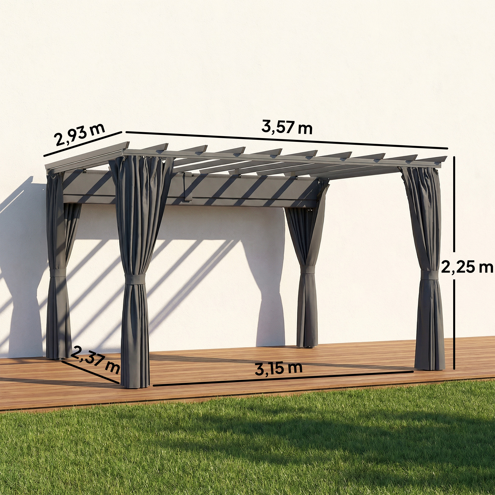 Pergola ca. 3,6x3 m Garten Pavillon Terrassenüberdachung aus Aluminium Gartenpavillon mit verstellbares Dach Dunkelgrau