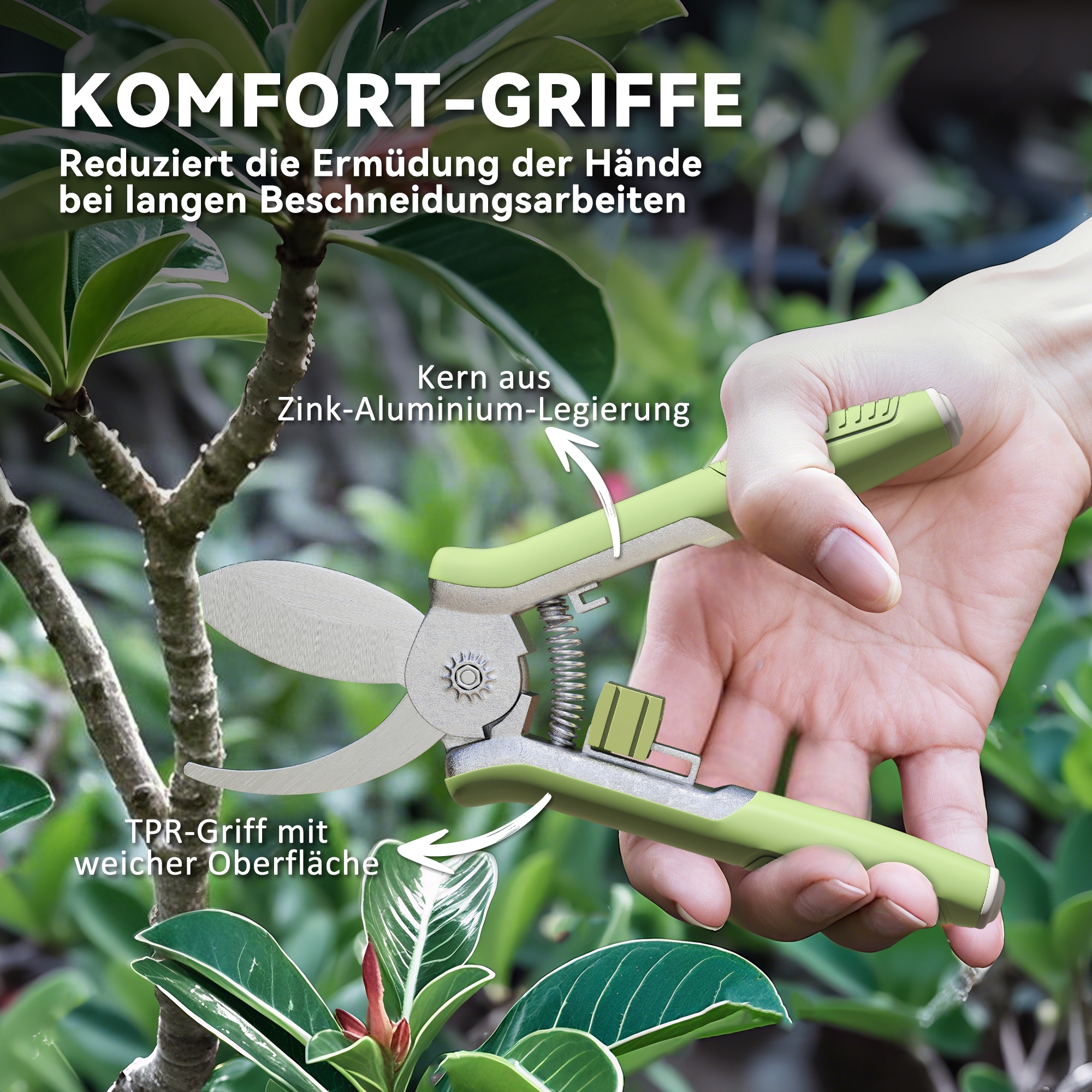 Gartenwerkzeug Set 2 Stück Garten Werkzeug aus Edelstahl Gartengeräte mit Gartenschere Astschere Grün+Silber