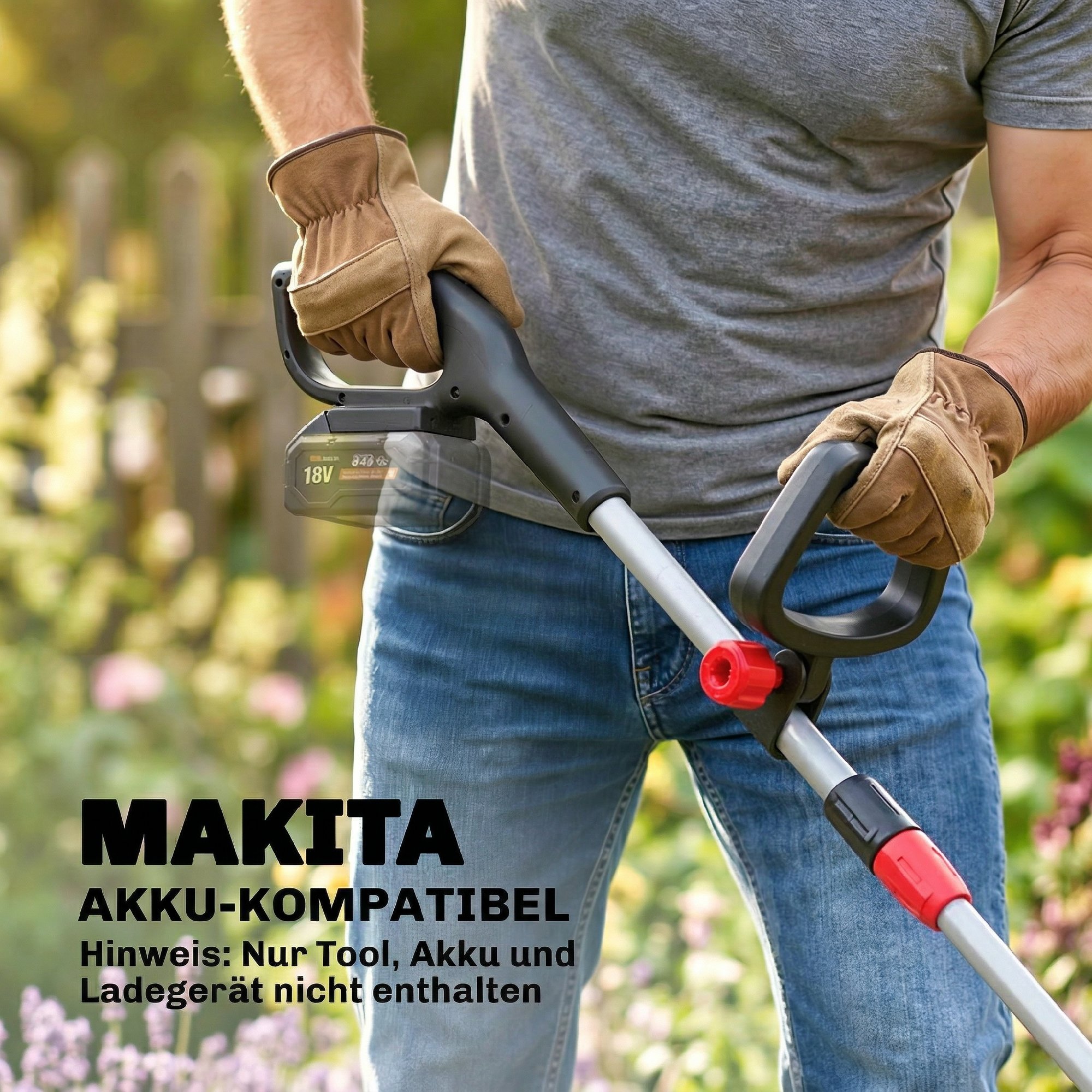 Akku Rasentrimmer 2-in-1 Freischneider mit 30 cm Schnittbreite Verstellbar Griff neigbar Motorkopf für Garten Hof Silber