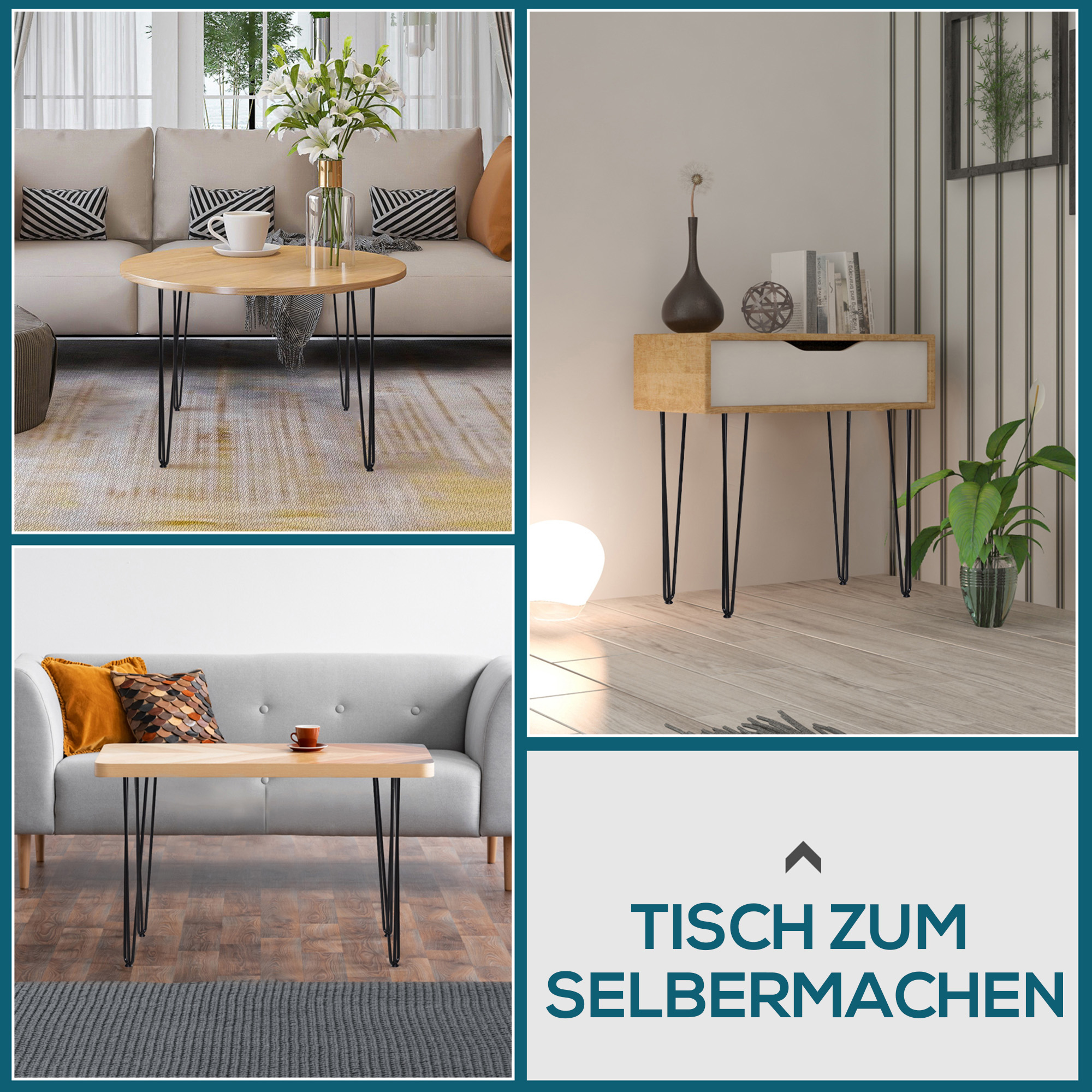 Tischbein-Set, 4 Stahl-Tischbeine, Gabel-Design, 40 kg belastbar, Schwarz