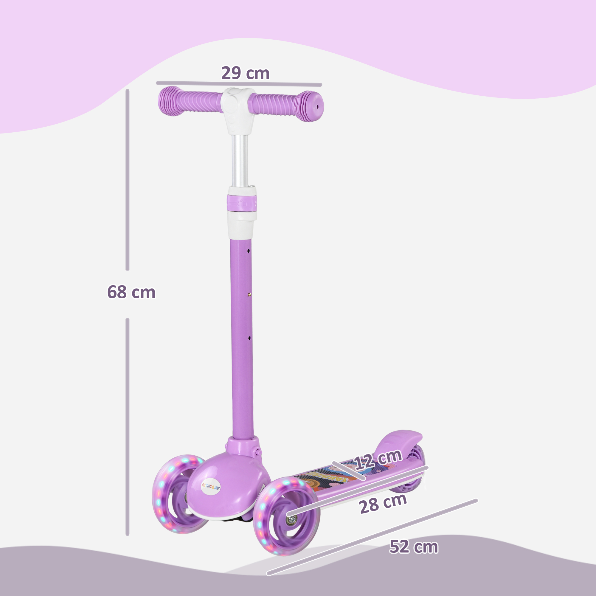 Kinderroller, LED-Räder, sanfte Fahrt, anpassbare Höhe, Kunststoff, Stahl, Lila