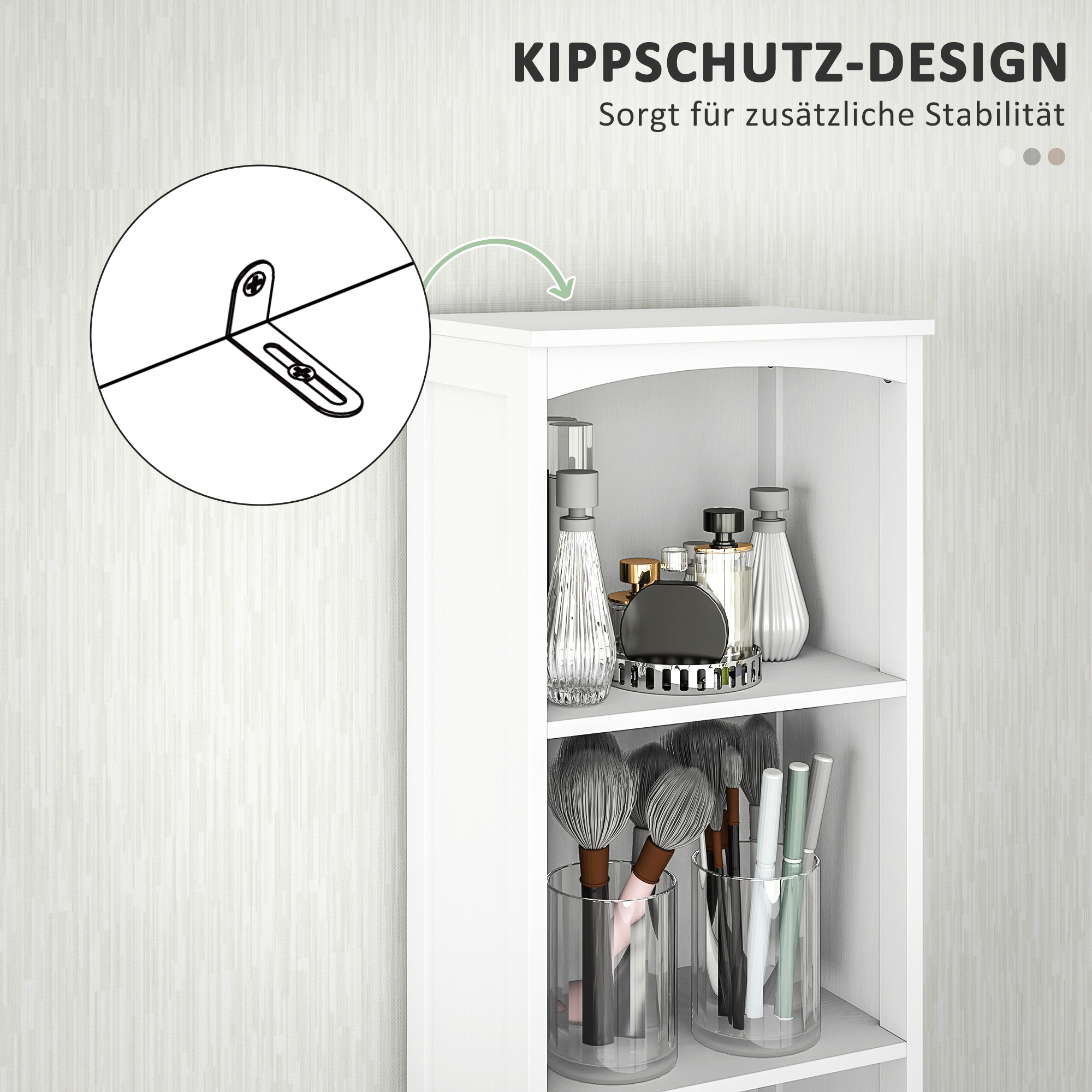 Badezimmerschrank mit 3 Regalen, 1 Schublade, robust, MDF, Weiß