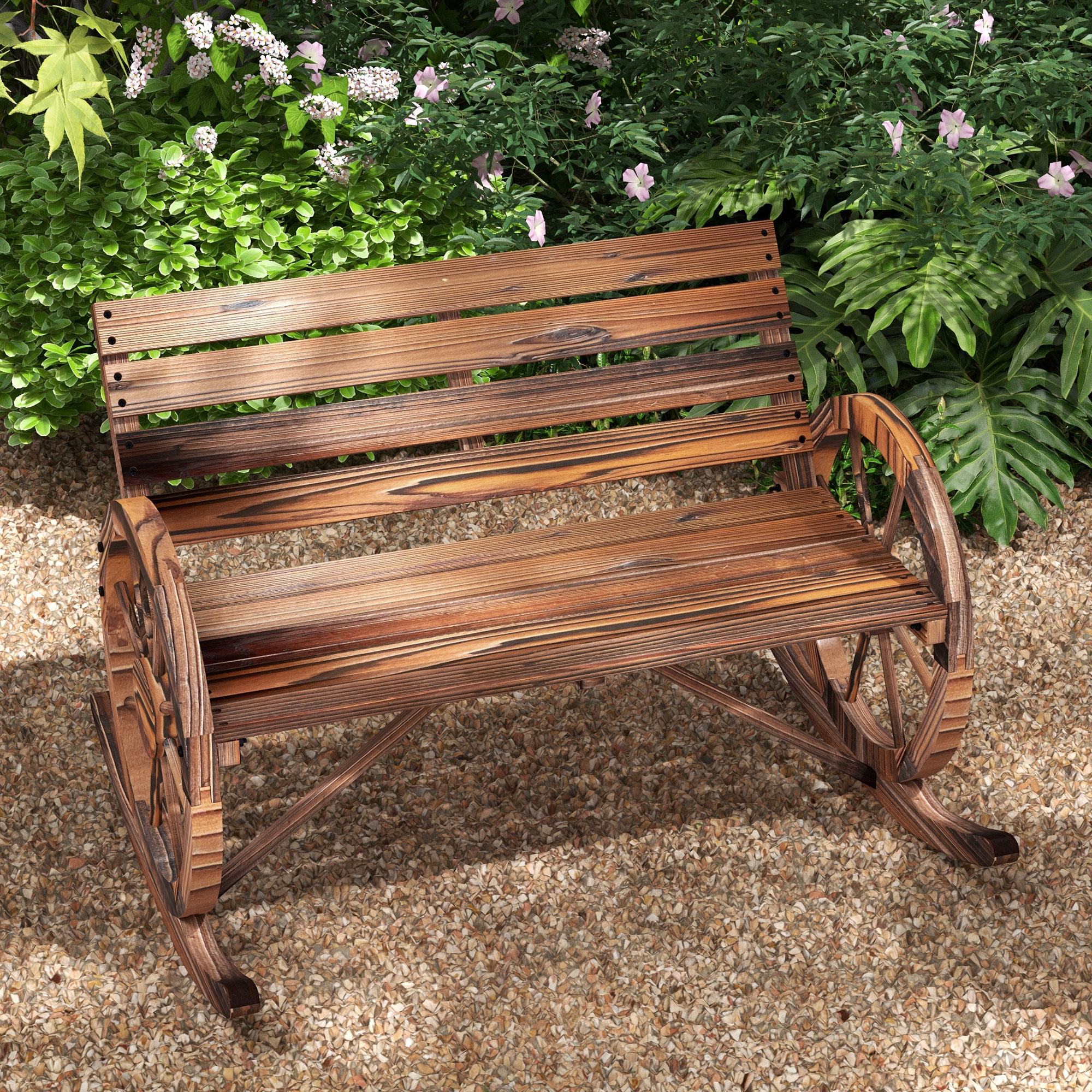 Garten-Schaukelbank, 2-Personen-Schaukel, mit radförmigen Armlehnen, für Balkon, Garten, Terrasse, carbonisiert.
