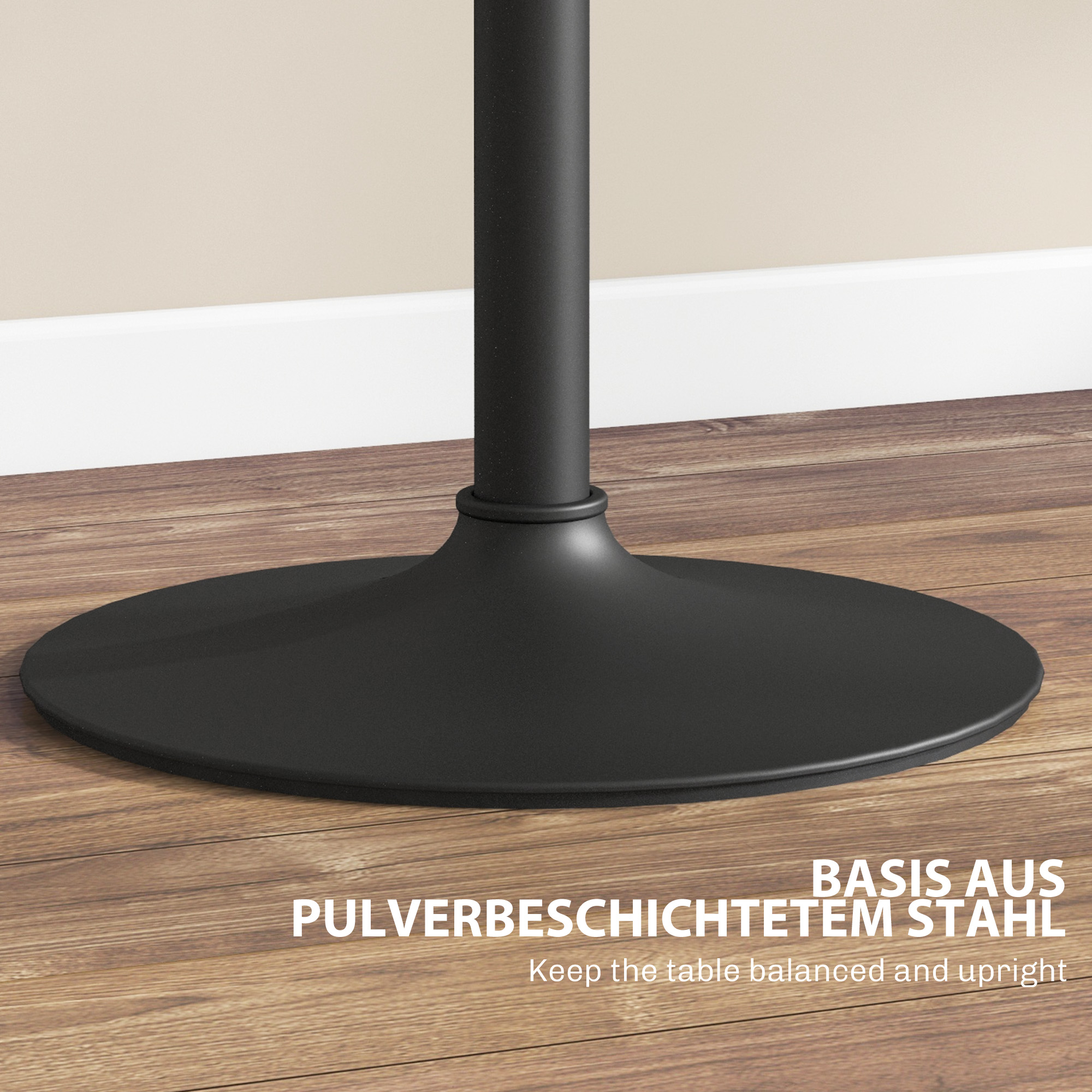 Bartisch für 2 Personen, höhenverstellbar, Marmoroptik, 60 x 60 x 68-93,5 cm, Schwarz