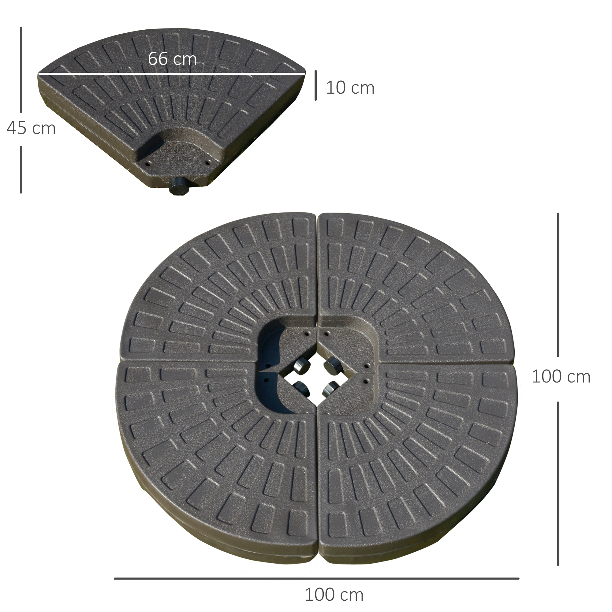 Sonnenschirmständer 4-teilig, Schirmgewicht, Schirmständer, Bodenkreuz befüllbar mit Sand/Wasser bis 25/17 kg, Gewichte Sonnenschirmfuß HDPE Kaffee