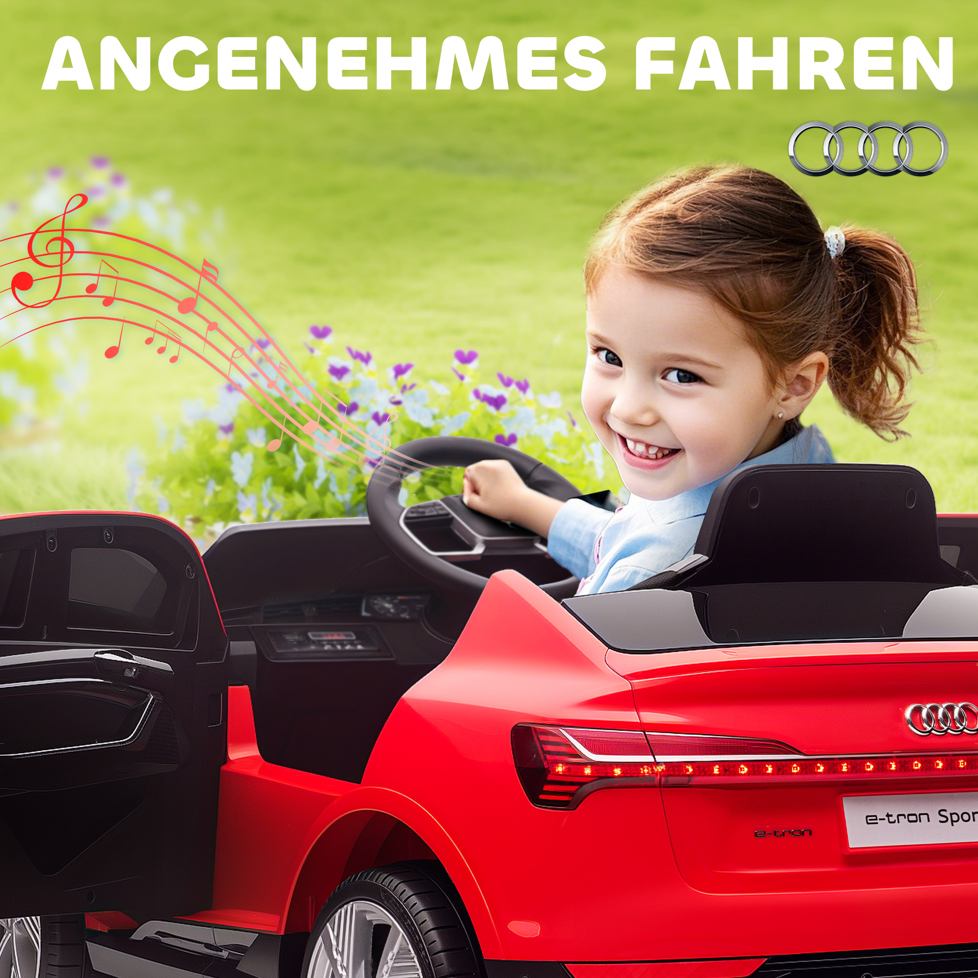 Kinder-Elektroauto, bis 5 km/h, mit Sicherheitsgurt, Fernbedienung, Scheinwerfern, Musikfunktion, rot