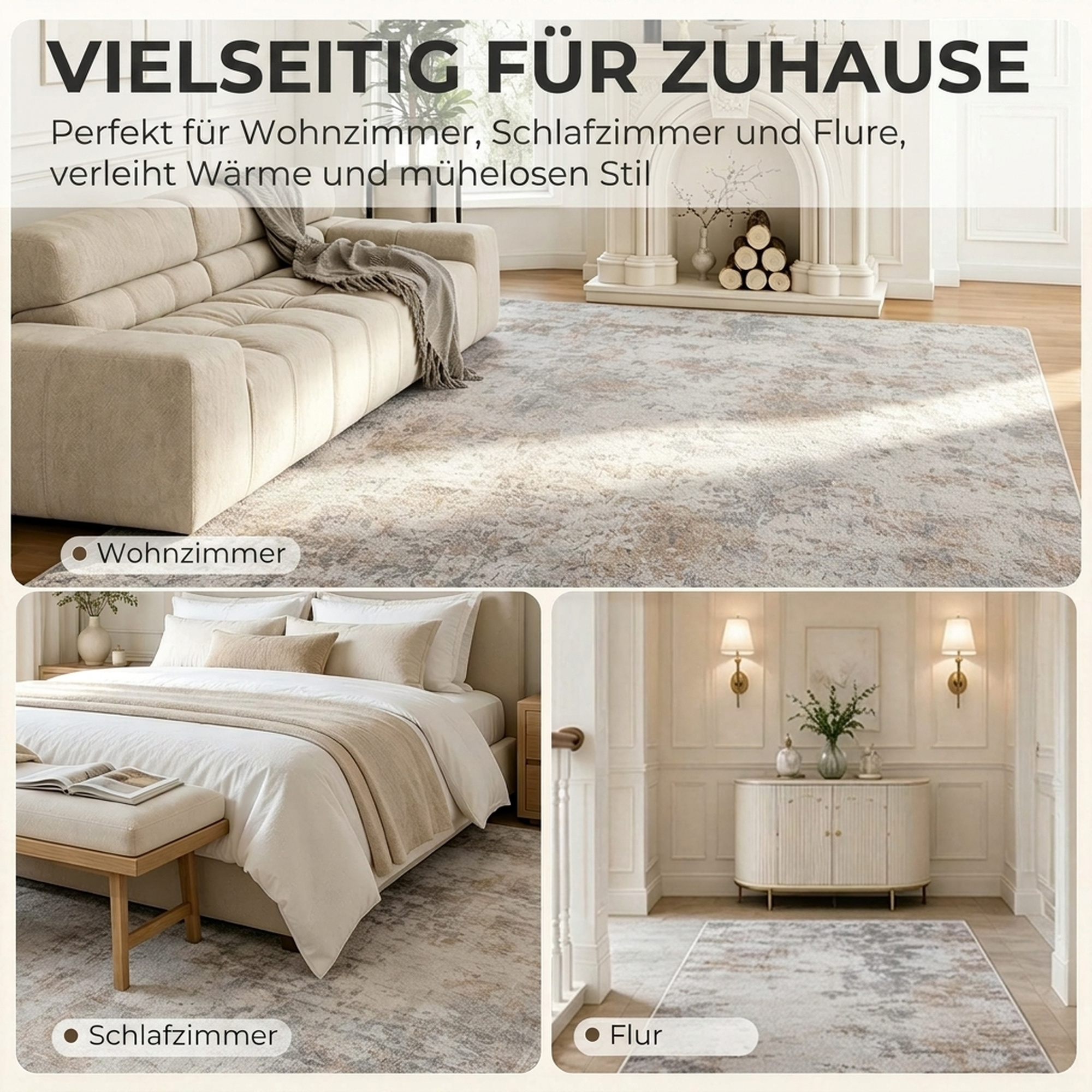 Wohnzimmerteppich, Polyester, modernes künstlerisches Muster, waschbar, Braun