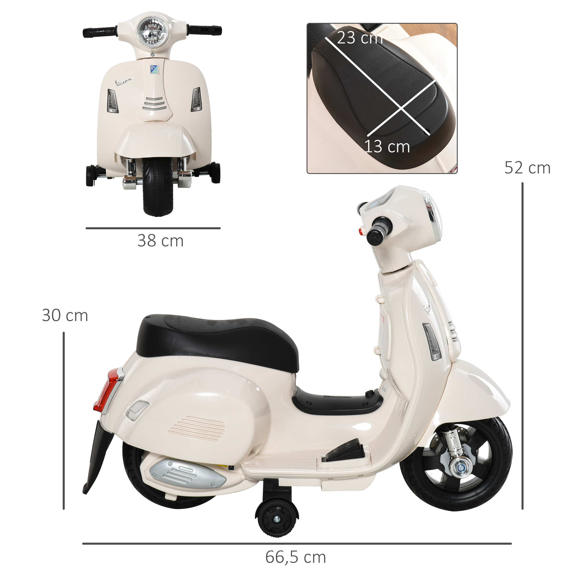 Kindermotorrad Vespa mit LED-Licht, Sound, für Kinder von 18-36 Monate, weiß