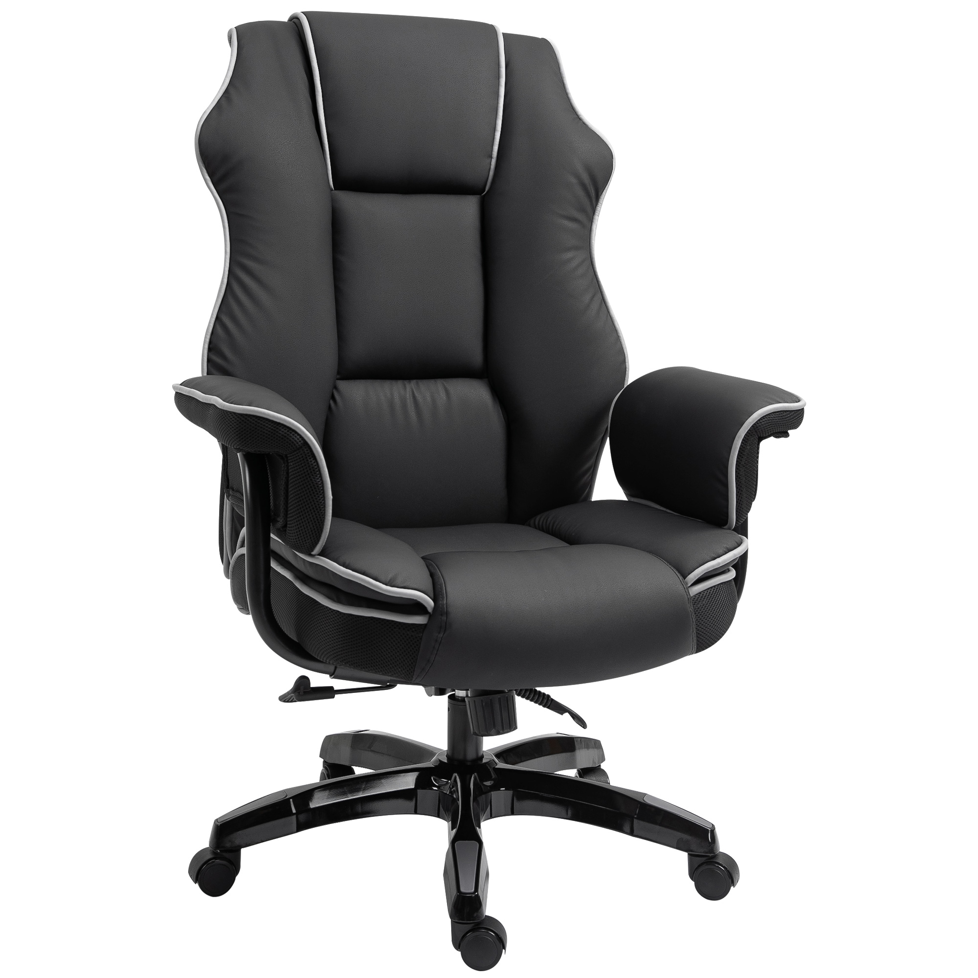 Bürostuhl, Ergonomisch Schreibtischstuhl mit Liegefunktion, Drehfunktion, Höhenverstellbar Computerstuhl für Home-Office, Kunstleder, Schwarz