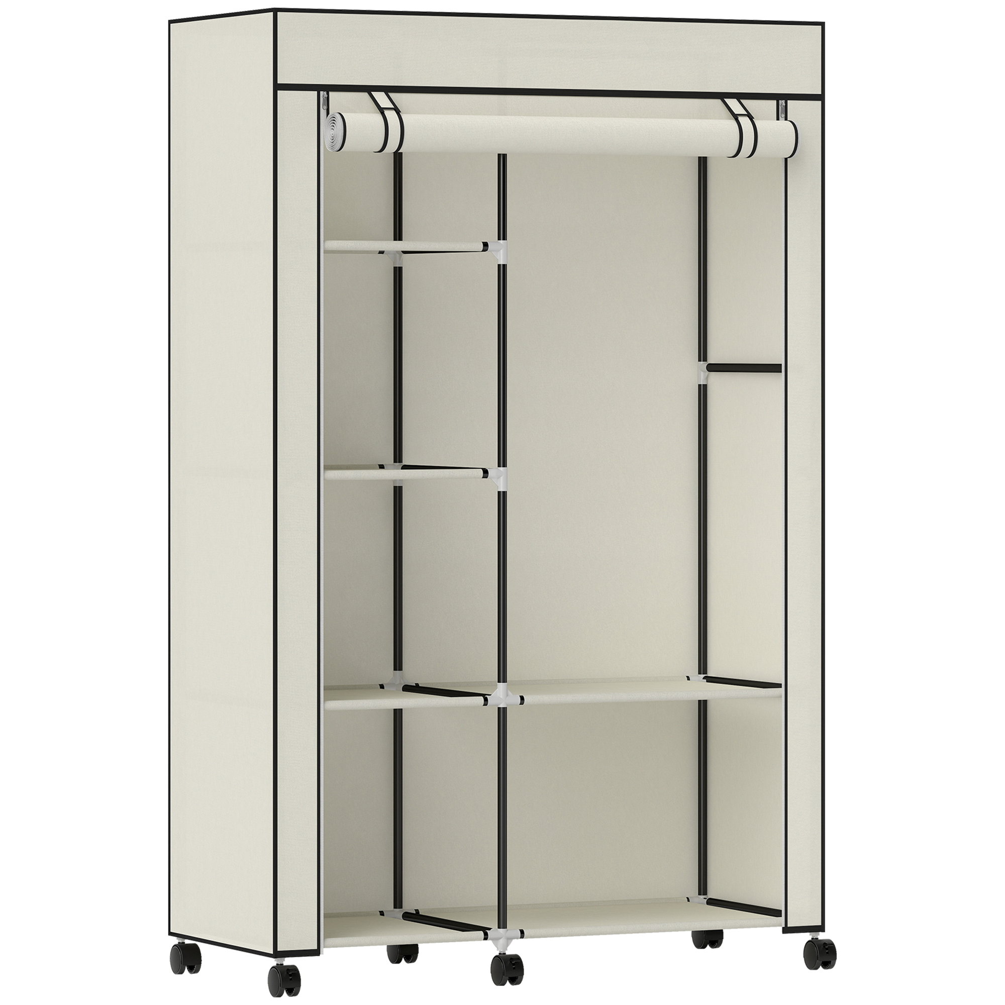 Schrank aus Stoff, Aufbewahrungslösung, 6 Regale, 1 Kleiderstange, Creme