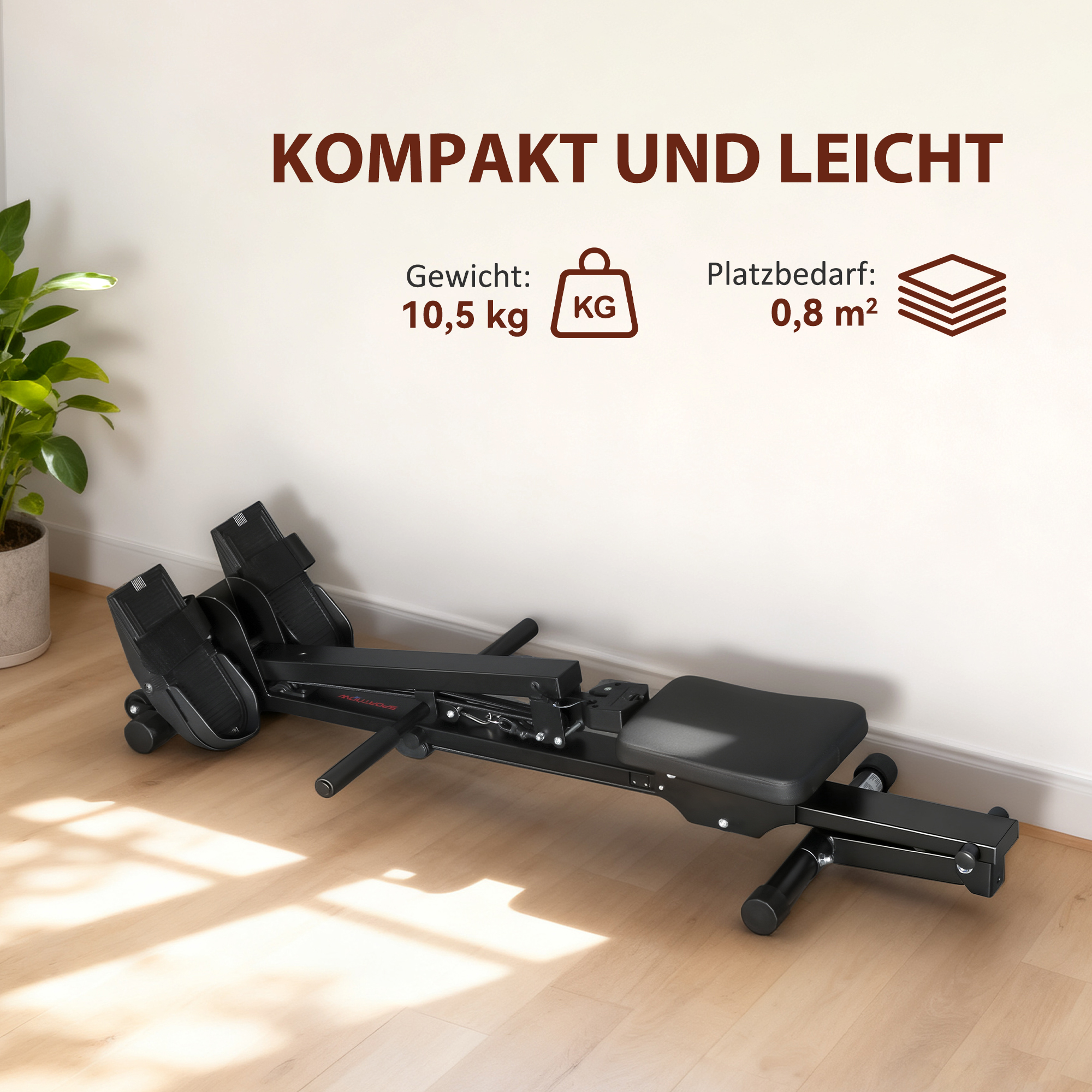 Rudermaschine, Rudergerät für Zuhause, LCD-Monitor, Sitzkissen, 150 kg Belastbarkeit, leiser Betrieb, Stahl, Schwarz