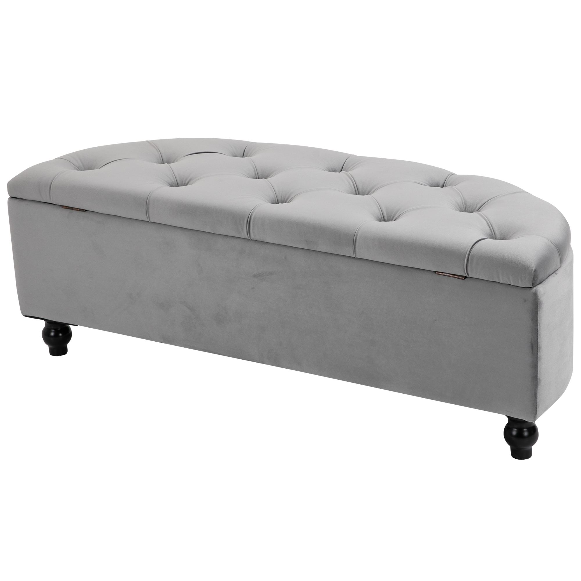 Sitzbank mit Stauraum Polsterbank mit Samtoptik, geöffnetem Deckel Sitztruhe mit Holzbeine, Truhenbank für Wohnzimmer Flur Schlafzimmer 120 x 46 x 42 cm, Grau