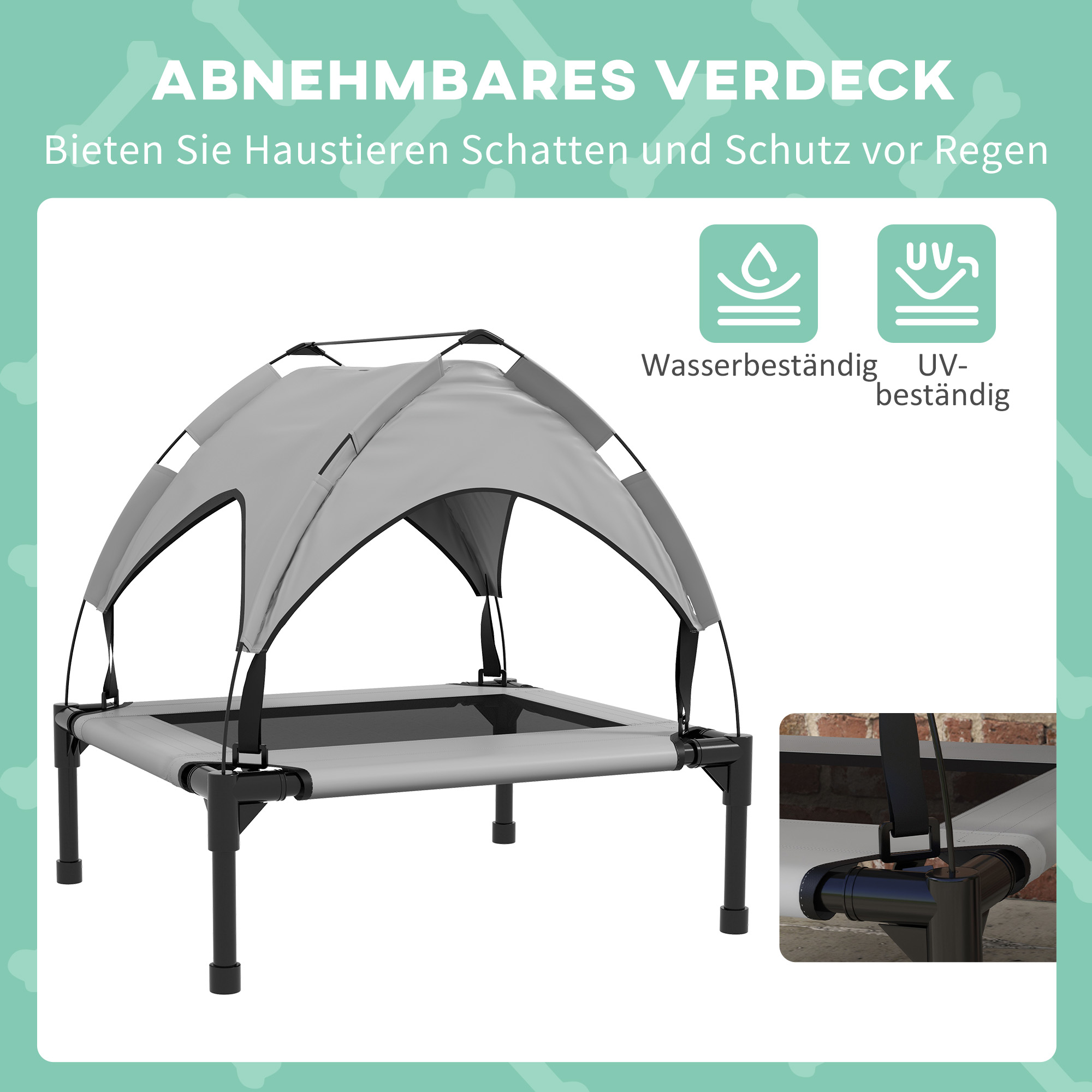 Hundebett mit Dach, atmungsaktiv, wasserabweisend, bis 20 kg, 76 x 61 x 69,5 cm, Hellgrau