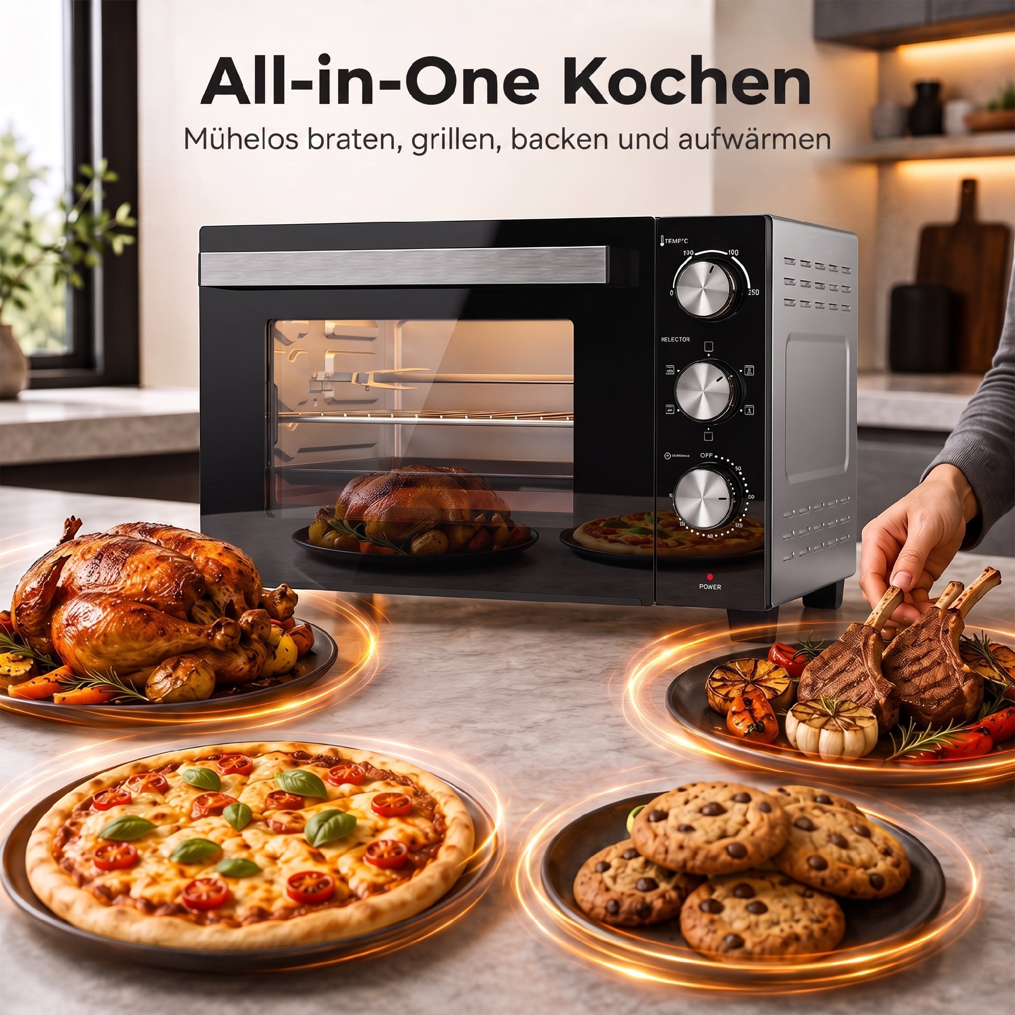 36 L Miniofen mit Umluft, 90–230 °C Temperaturregelung, 1500 W