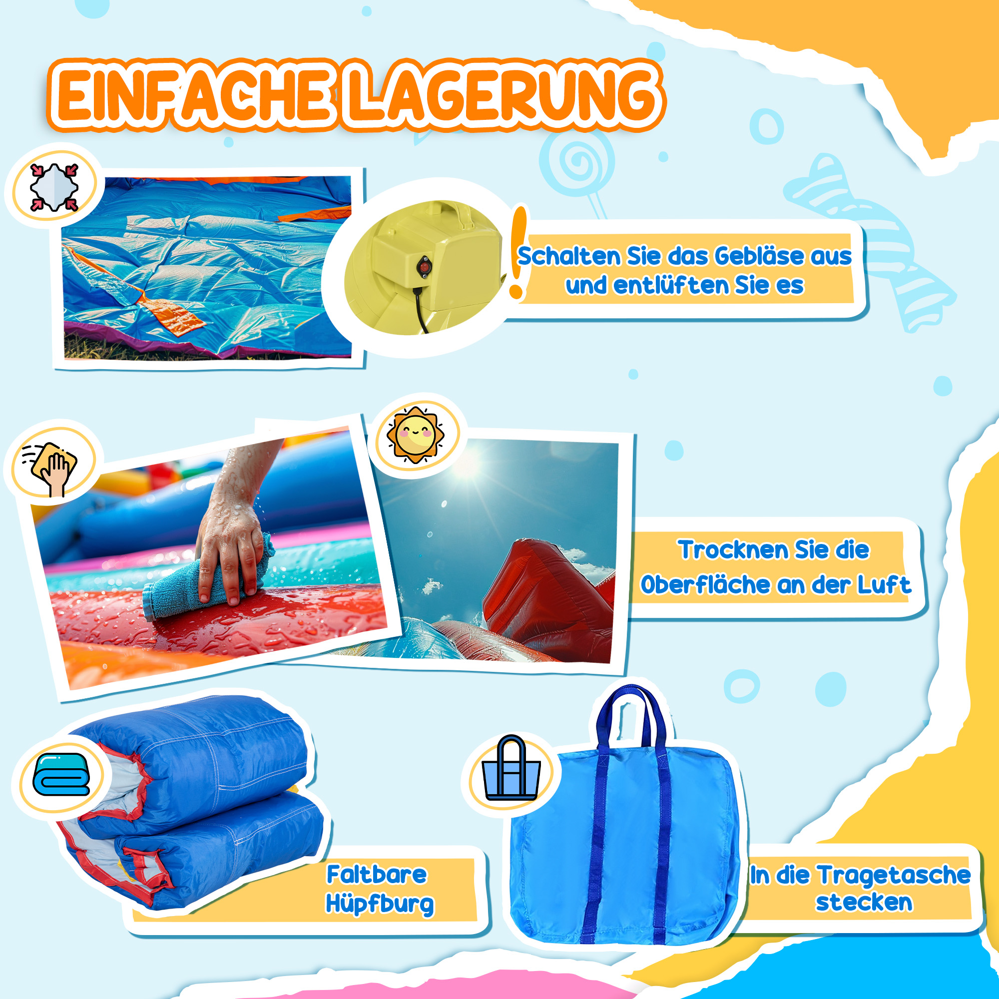 Hüpfburg, mit Rutsche, Hüpfbereich, Pool, aufblasbar, inkl. Elektropumpe, für bis 3 Kinder, 380 x 340 x 170 cm