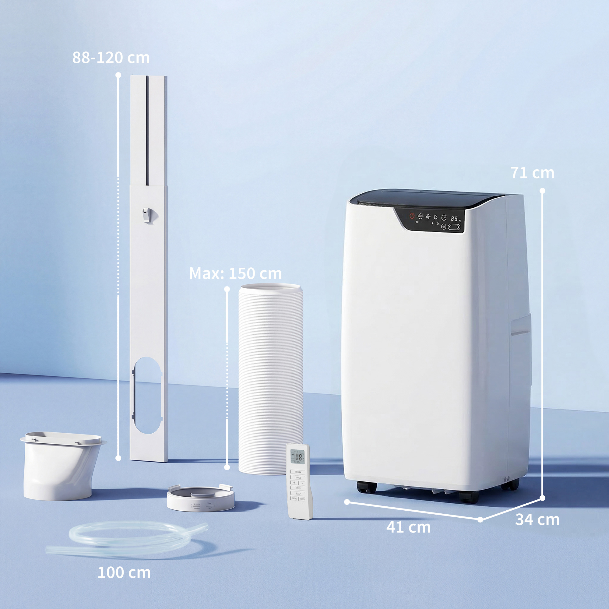 Tragbare Klimaanlage 12000 BTU, Klimagerät mit Kühl-, Entfeuchtungs-, Ventilator- , Schlafmodus, WiFi Sprachsteuerung