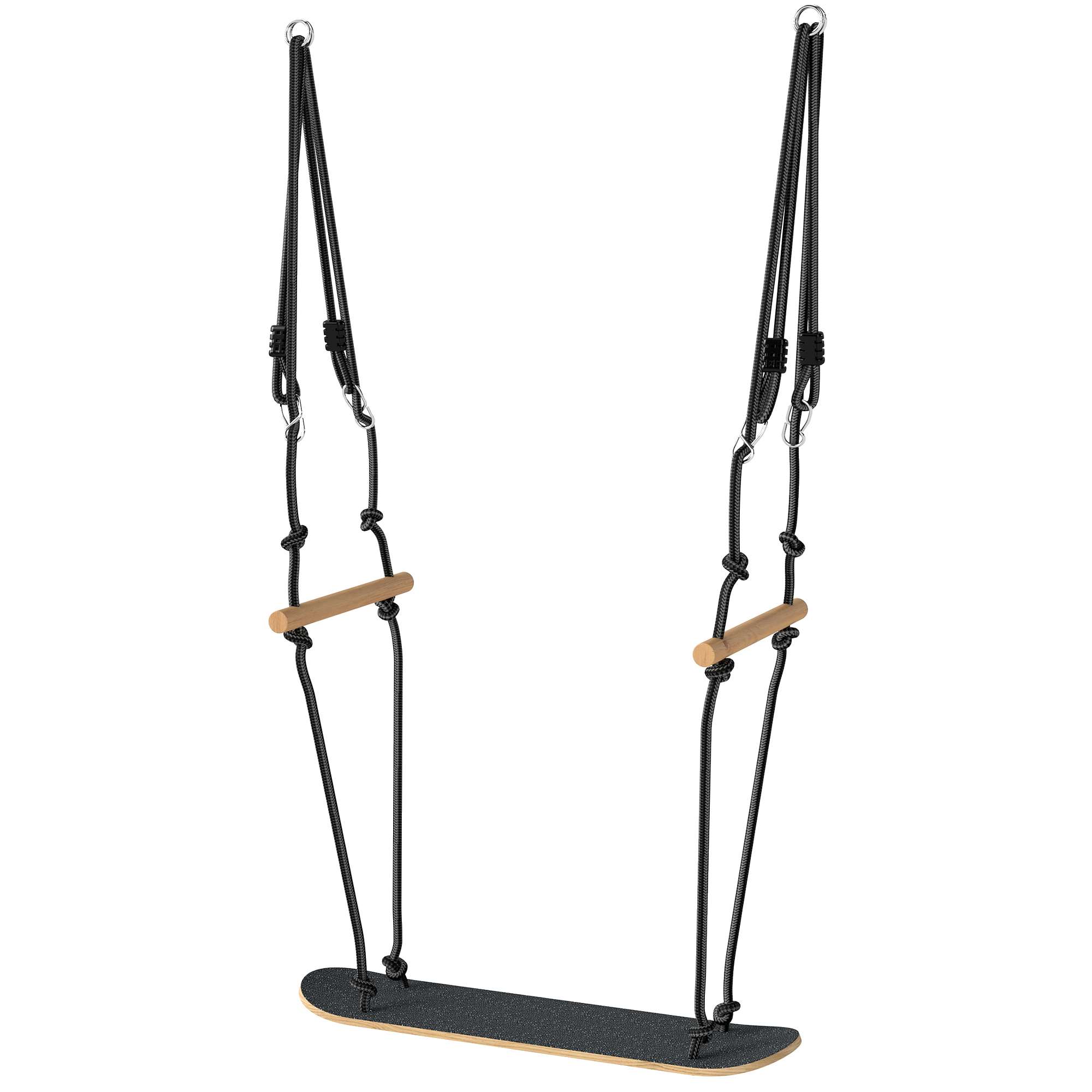 Skateboard Schaukel Kinderschaukel mit verstellbarer Höhe, rutschfestem Brett, wetterfestem Seil, Griffen Schwarz