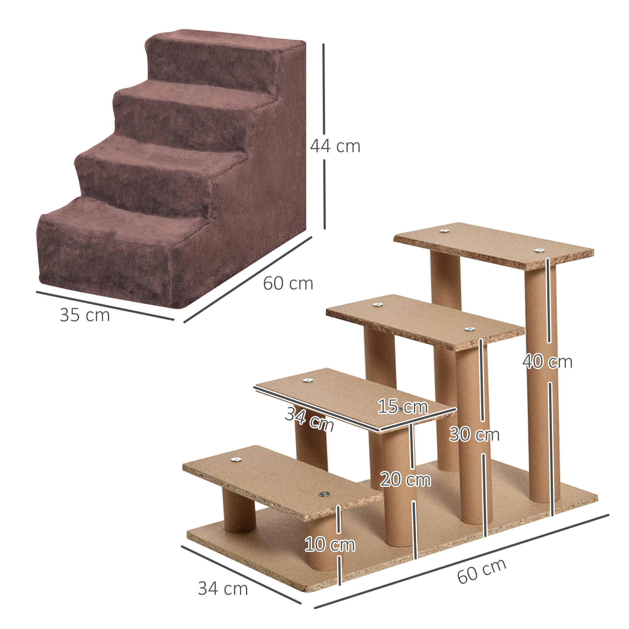 Hundetreppe 4-Stufig Abnehmbarer Bezug Für Kleine Hunde 44 cm Braun