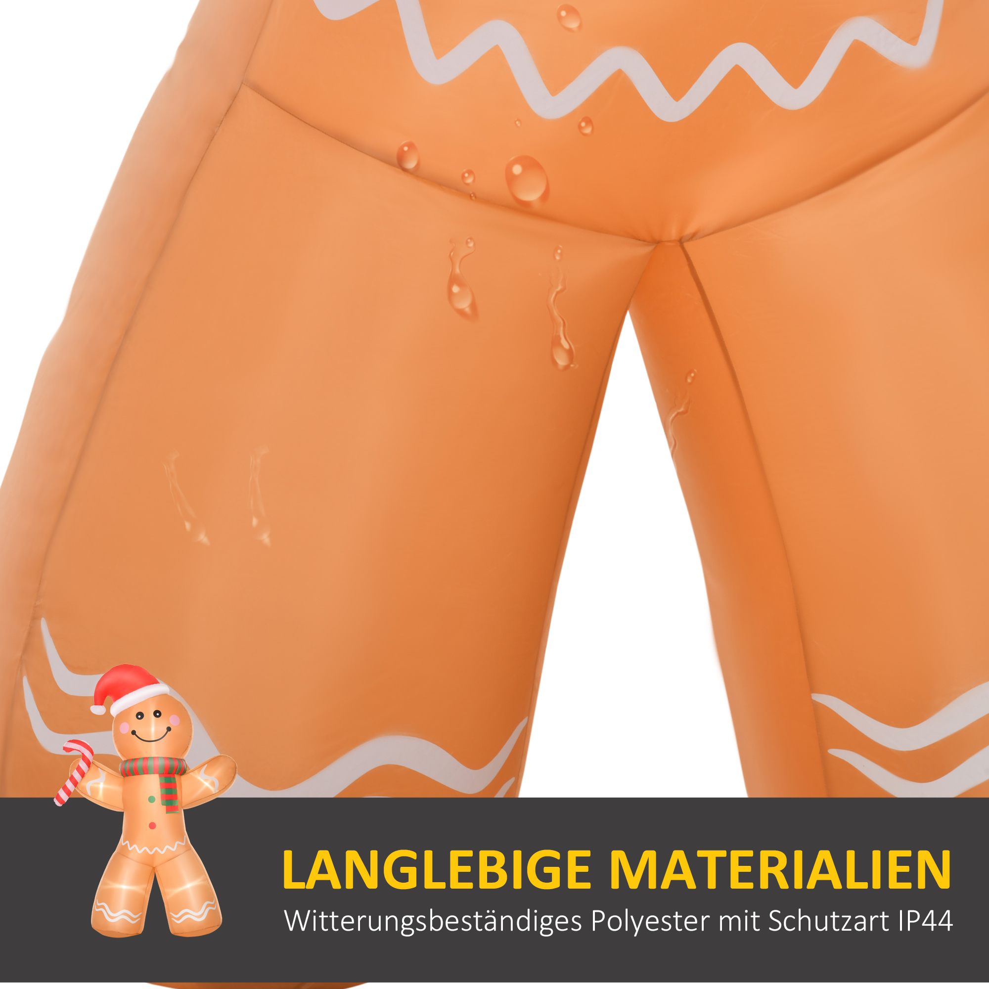 Selbstaufblasender Lebkuchenmann, inkl. Gebläse, Weihnachtsdekoration 2,4 m mit LED-Lichtern