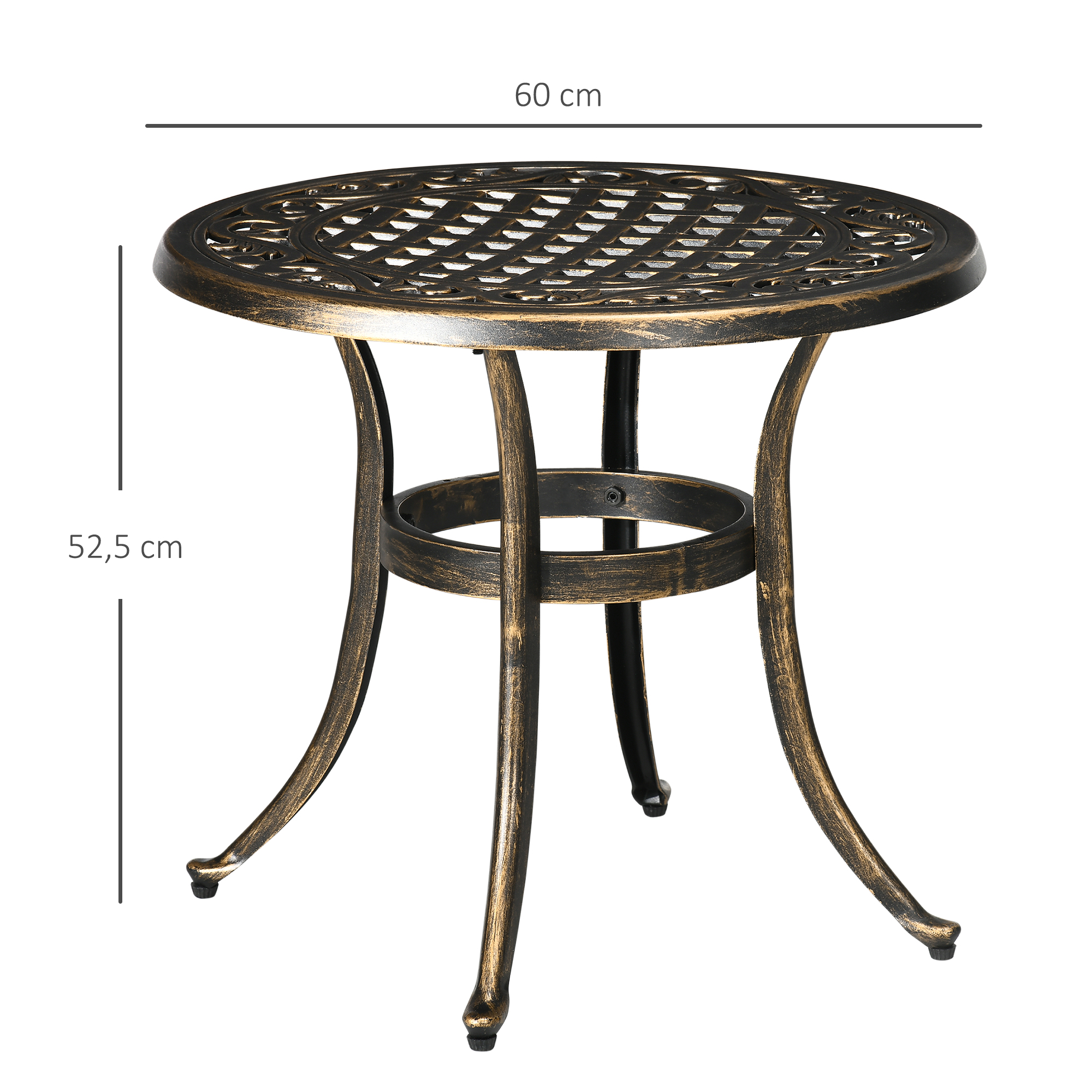 Beistelltisch Garten wetterfester Gartentisch mit Gussaluminiumrahmen, rund 60kg belastbar Ø60x52,5H cm