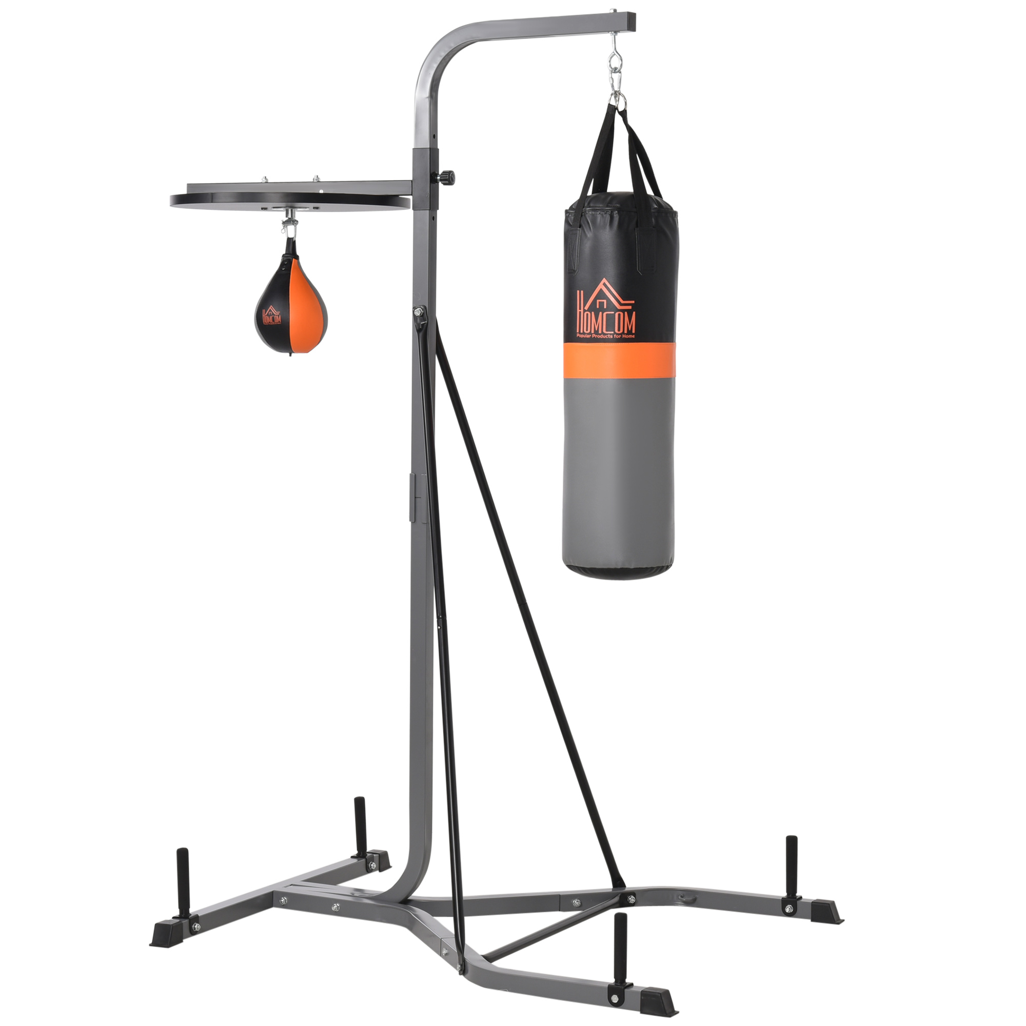 2-in-1 Boxsackständer max. Tragkraft 100 kg, drehbar Boxsackhalterung aus Stahl mit 20kg Boxsack Punchingball, stehend höhenverstellbar Boxsackhalter, für Indoor Fitness Training, Schwarz