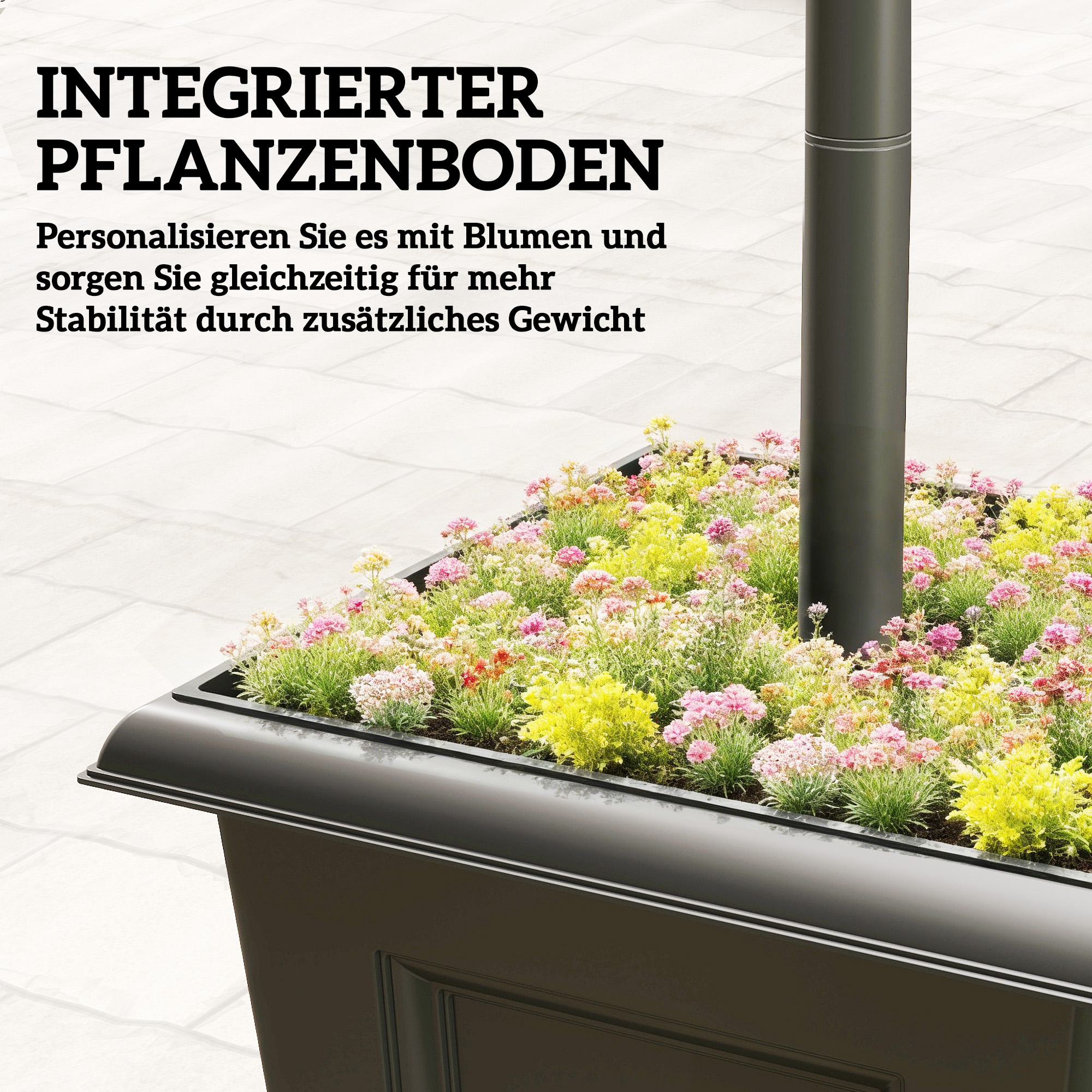 Solar Laterne Stehleuchte mit Blumentopf 185cm Höhenverstellbar Außen Gartenlaterne mit 3 Lampenköpfe Lichtsteuerung