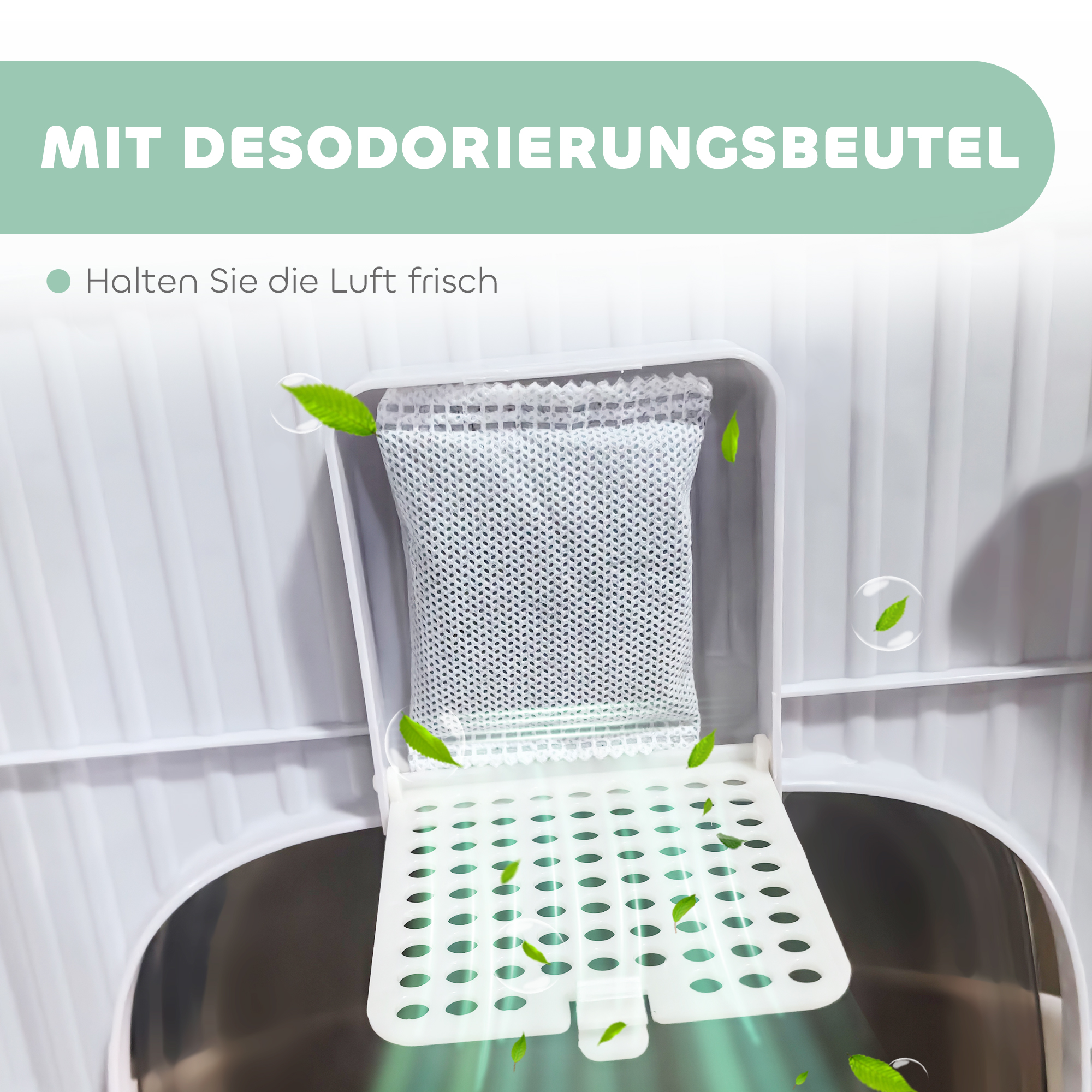 Katzenklo mit Deckel Obenliegender Eingang Schaufel ausziehbares Tablett für Katzen bis 4,5 kg, 40,5x52,5x42,5 cm Grau