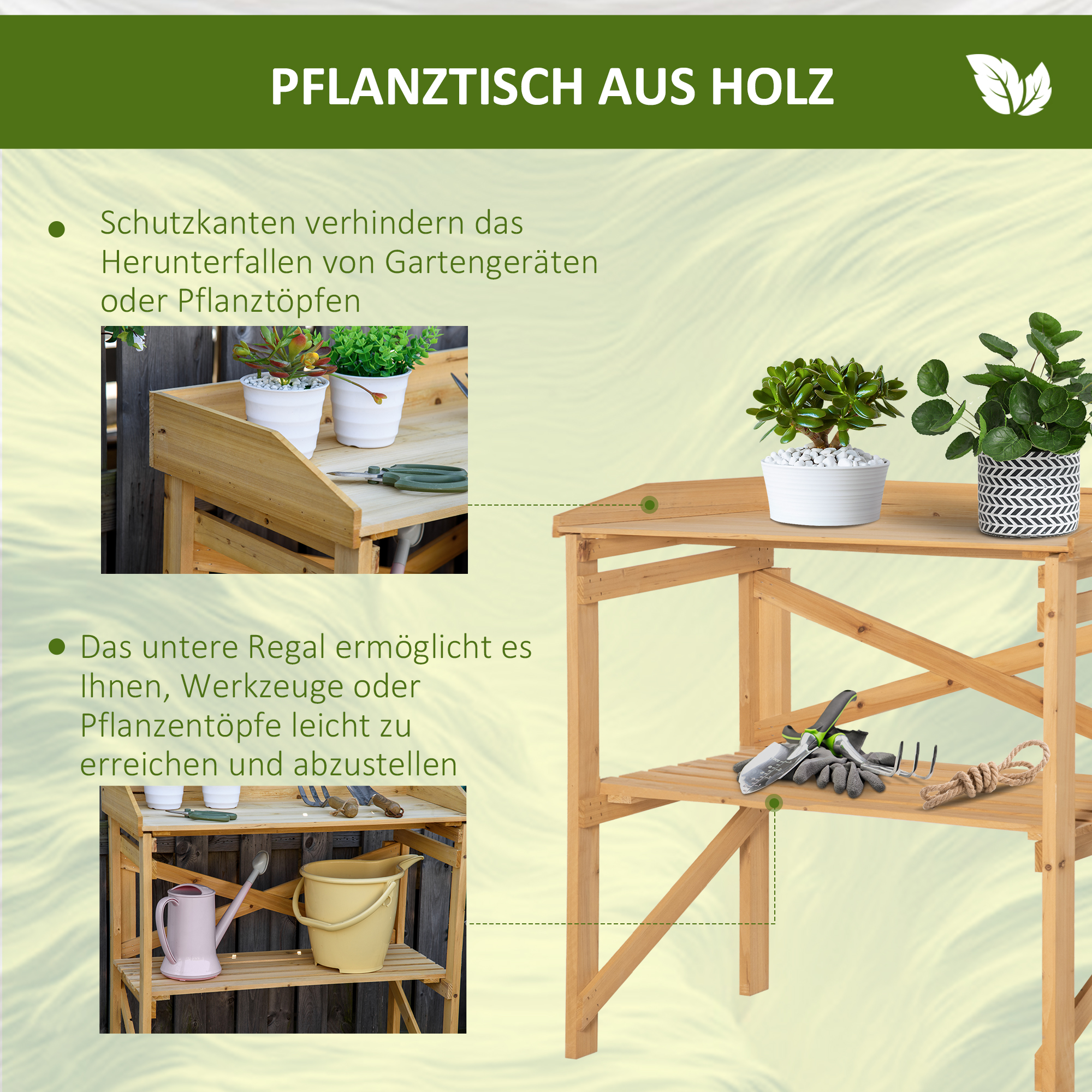 Pflanztisch mit Ablagefläche Blumentisch Gärtnertisch Garten Holz Hellbraun 80 x 40 x 84 cm