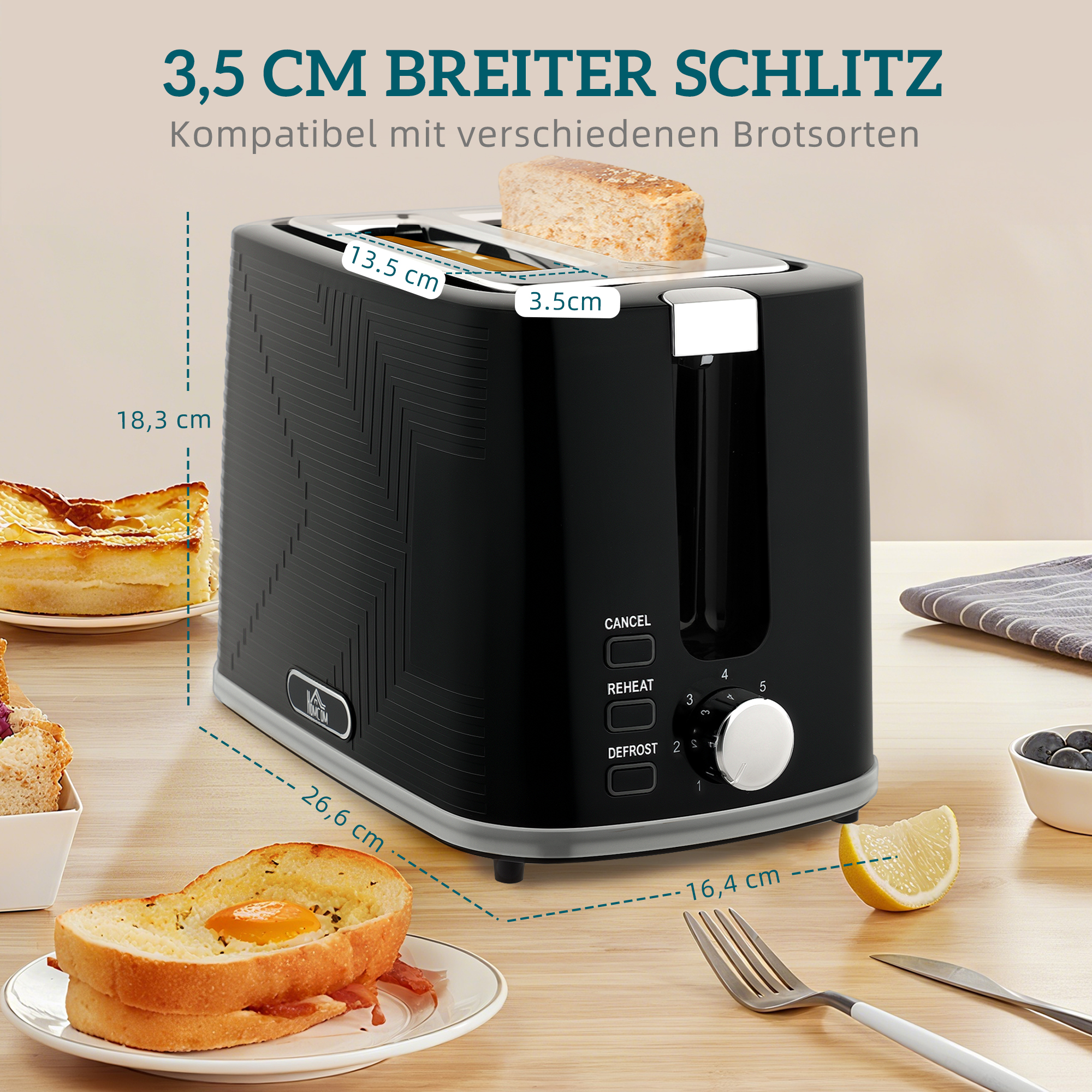 Wasserkocher- und Toaster-Set, 2200W, Otter-Thermostat, 2-Schlitz-Toaster, 7 Bräunungsstufen, Krümelfach, Schwarz