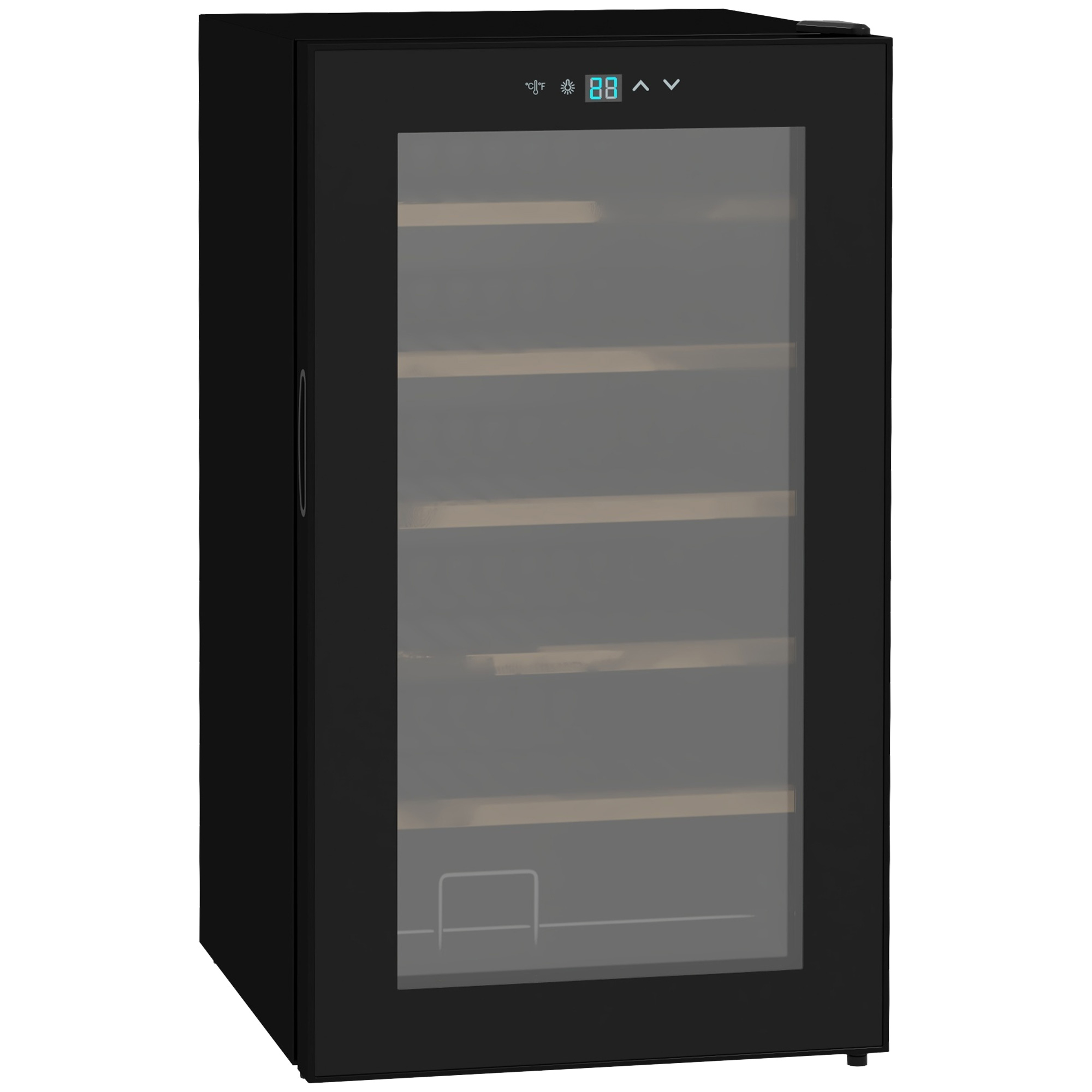 Weinkühlschrank klein Wohnzimmer für 24 Flaschen, einstellbare Temperatur 5 bis 20° C, LED-Beleuchtung, schwarz, 43 x 45 x 75 cm