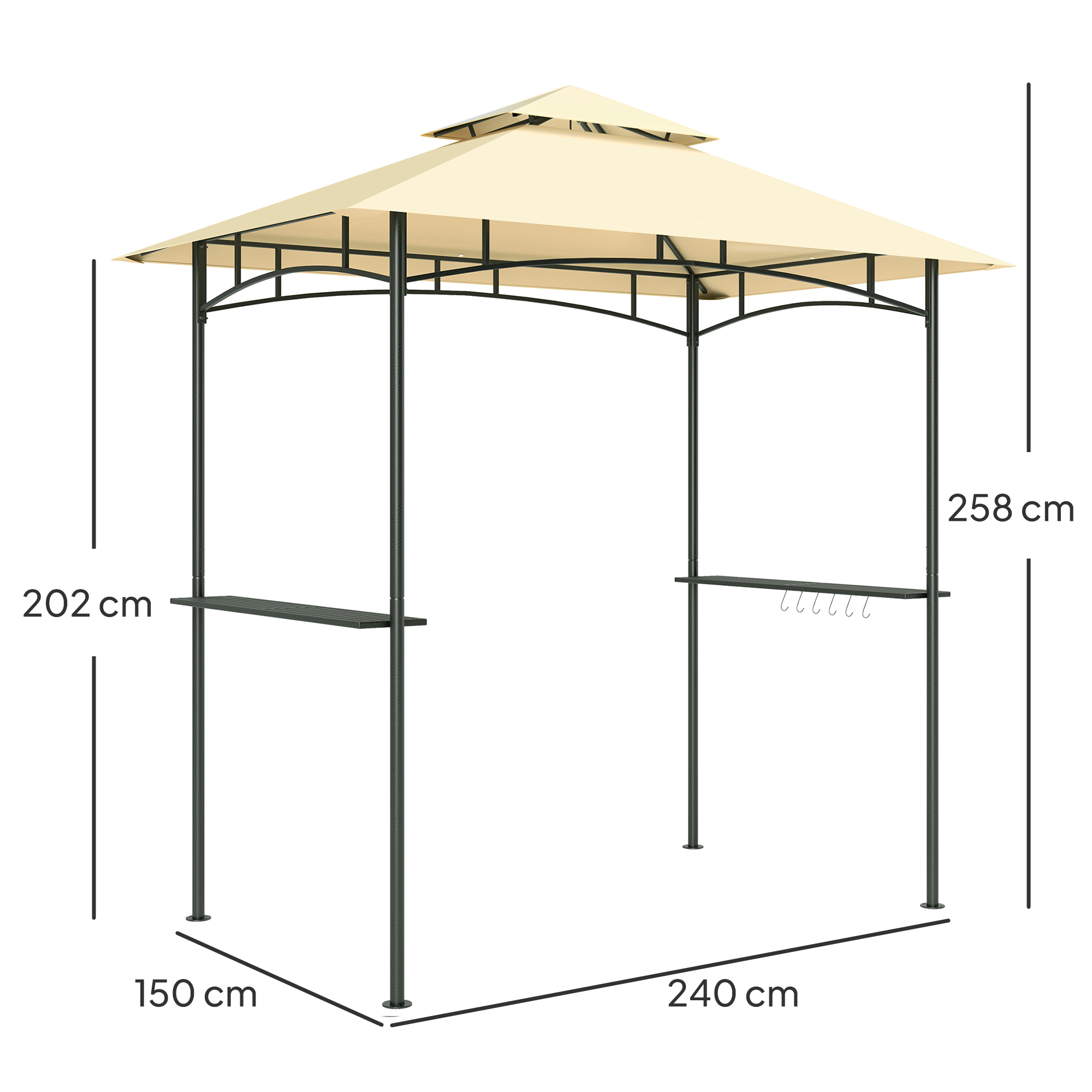 Grillpavillon mit LED 240 x 150 x 258 cm wasserabweisend flammhemmend Gartenpavillon mit Doppelschichtdach