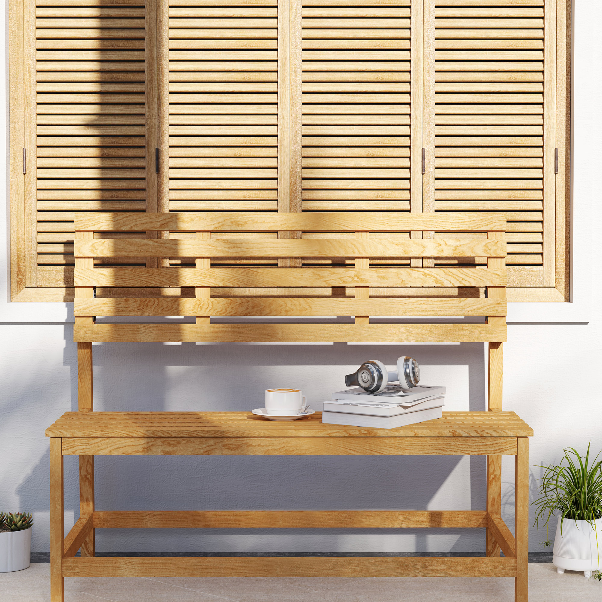 2-Sitzer Gartenbank Holz, wetterfest Sitzbank, UV-Beständig Gartenmöbel mit Umwandelbare Rückenlehnen 110x61x89cm, Teak