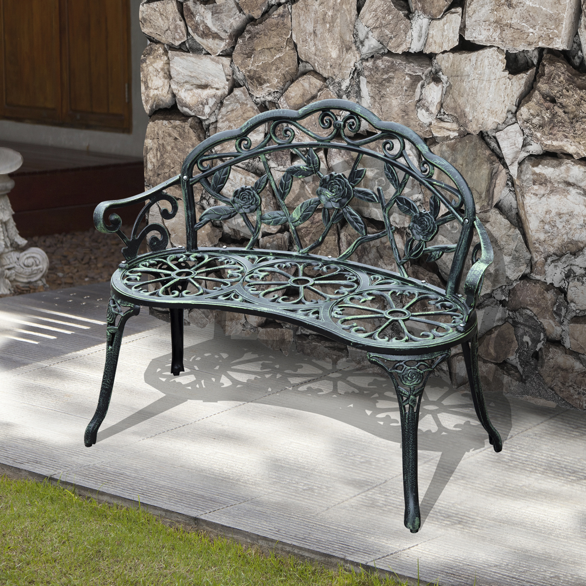 2-Sitzer Gartenbank robust Parkbank Sitzbank mit Rückenlehne Bank 240kg belastbar Gartenmöbel 100 x 54 x 78 cm Antik Grün