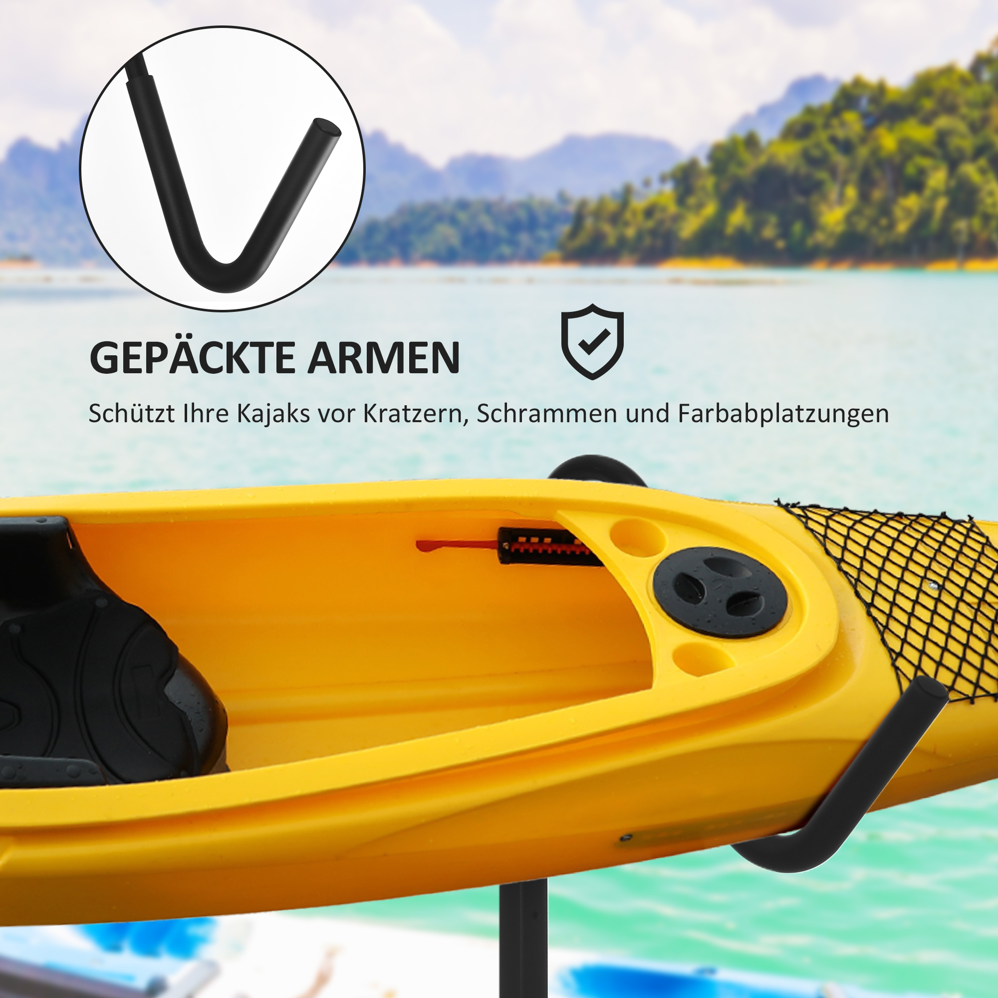 Halterung für 2 Kajaks, Surfboards, Stand-Up-Paddles, Metallrahmen, breitenverstellbar 144-180 cm