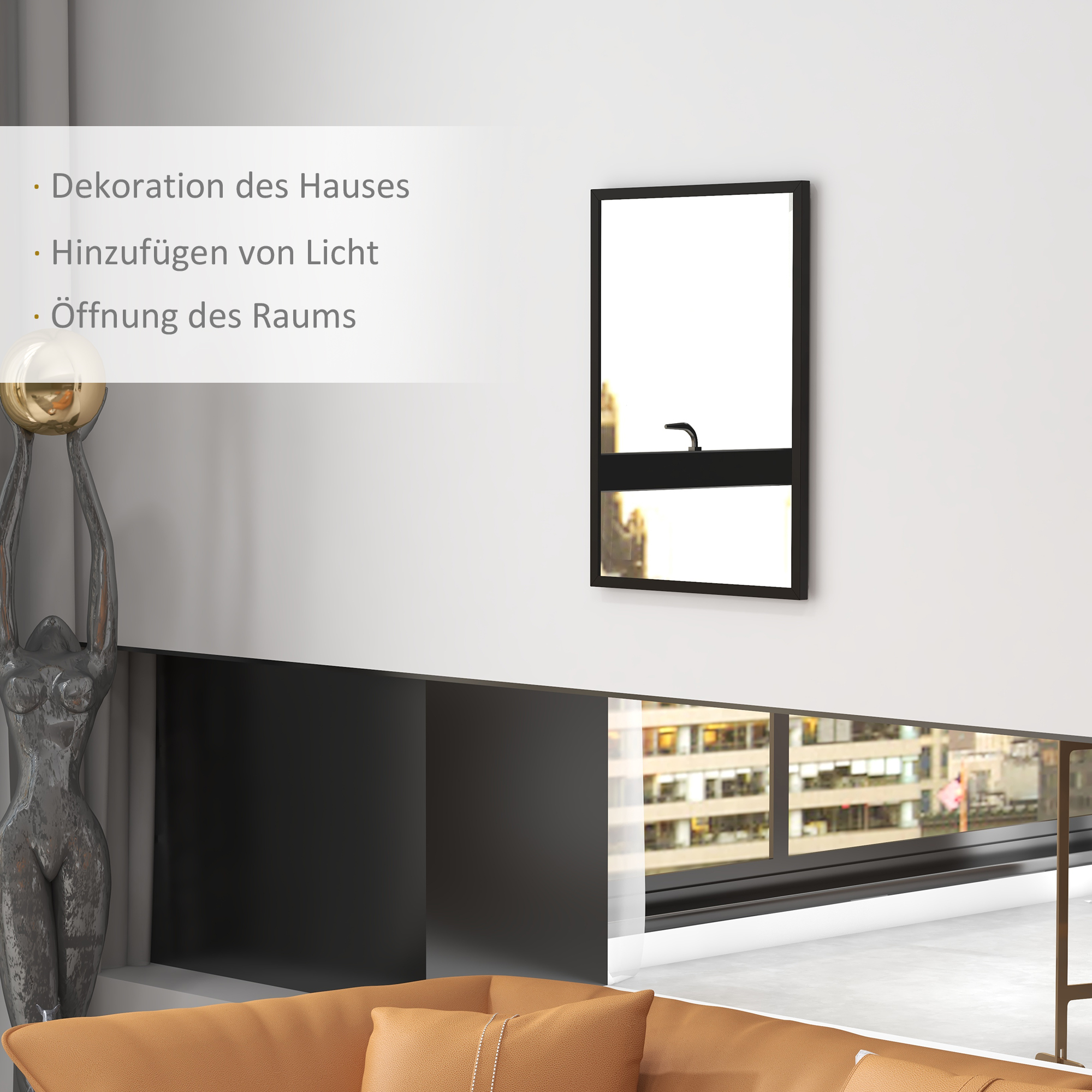 Wandspiegel, 50 x 70 cm, Rahmen in Holzoptik, einfache Montage, inkl. Schrauben