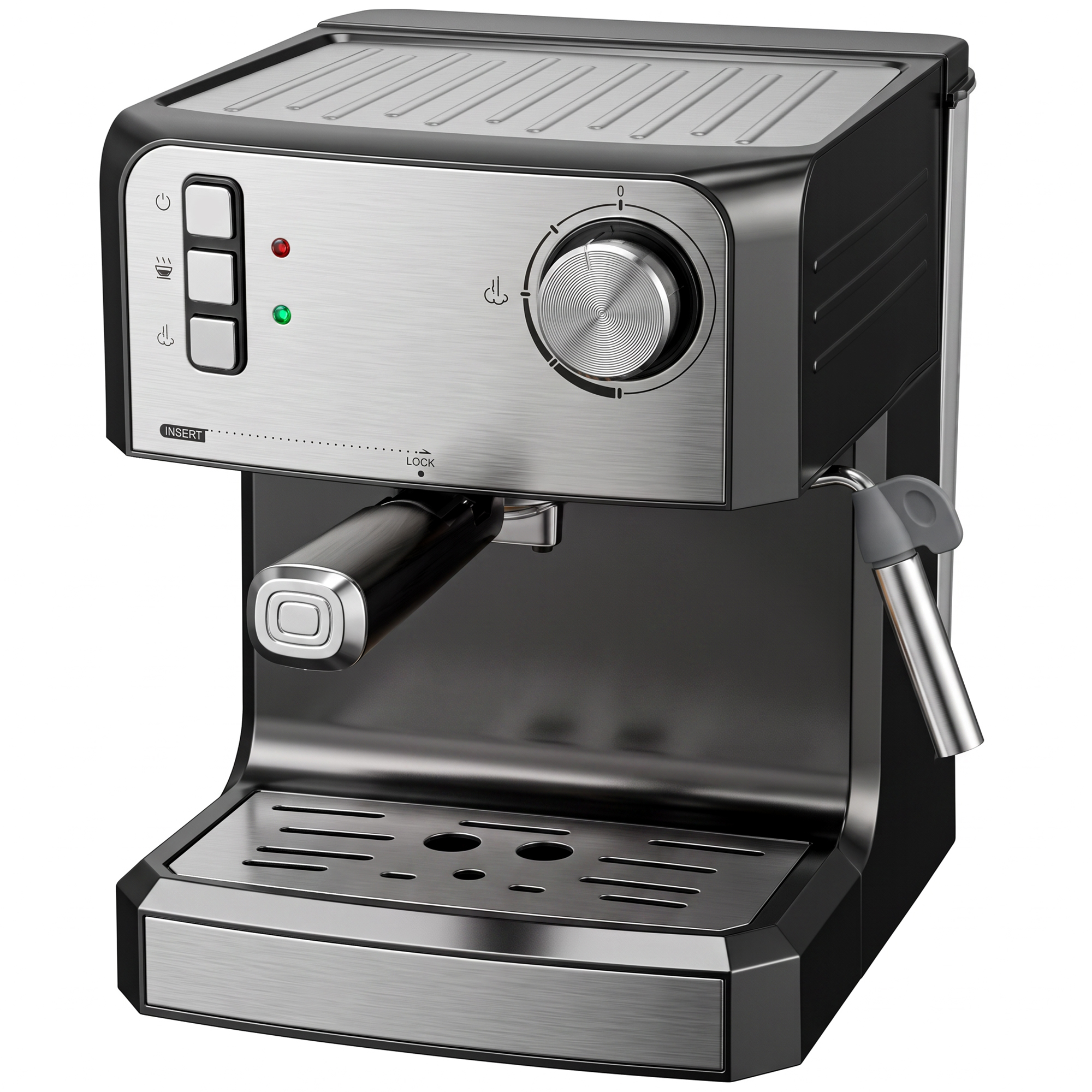 Espressomaschine, 20-Bar-Kaffeemaschine mit Milchaufschäumdüse, 1,6-l-Wassertank, Schwarz