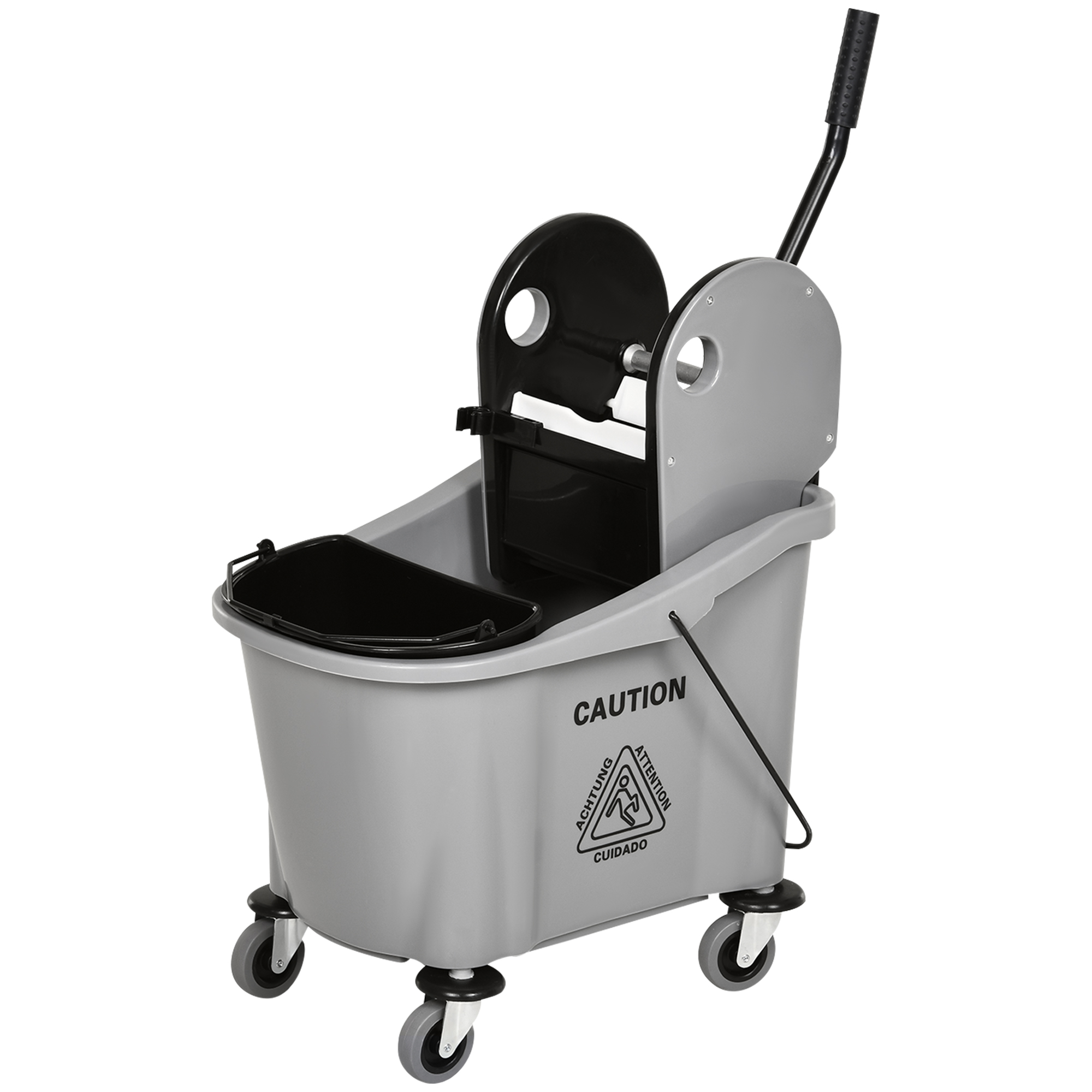 Wischwagen mit Mopp-Presse, 36L, Wassertrennwand, 4 Rollen, Schwarz/Grau Wischwagen mit Mopp-Presse, 36L, Wassertrennwand, 4 Rollen, Schwarz/Grau