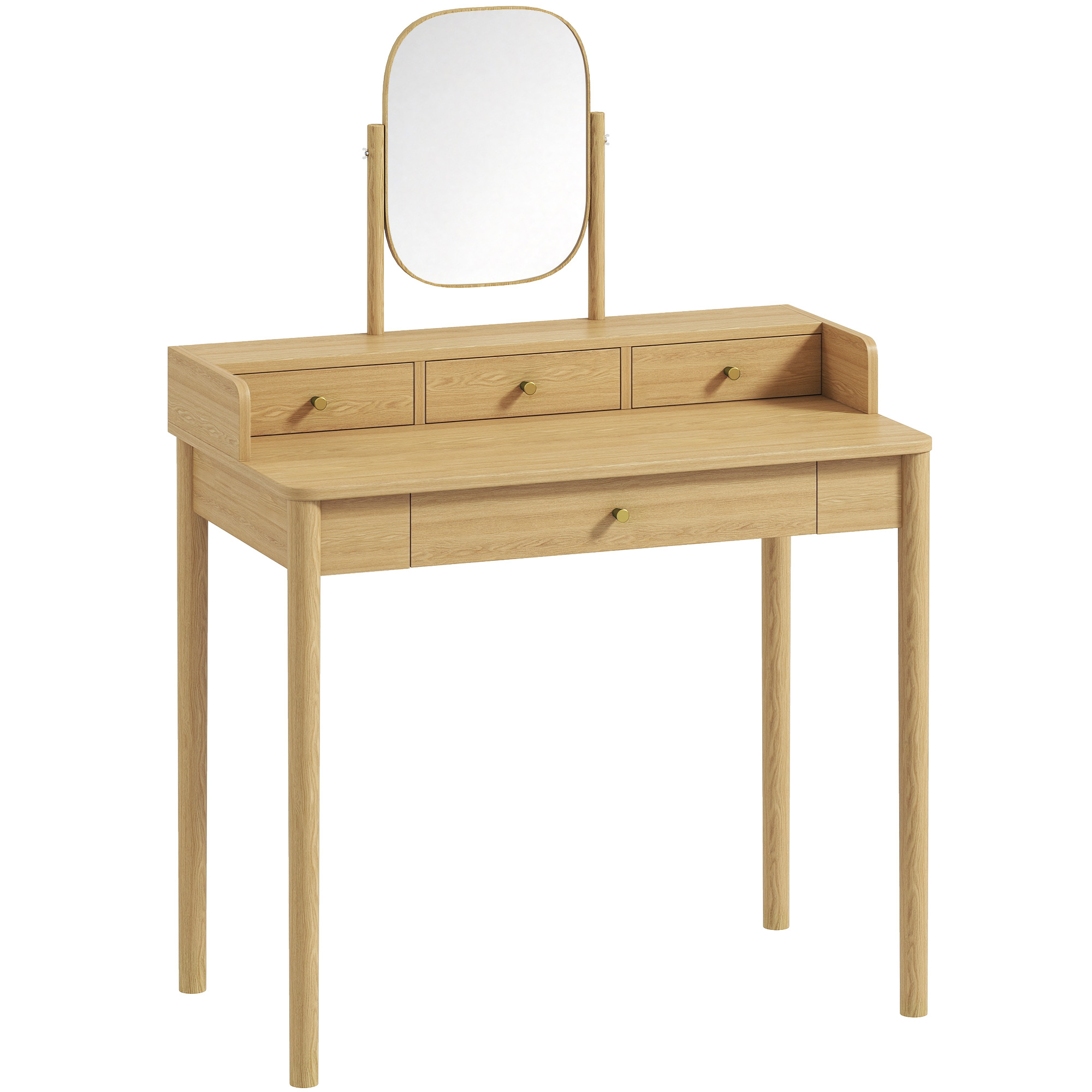 Schminktisch mit Spiegel, Kiefernholz Frisiertisch mit 4 Schubladen, Ablagefläche für Schlafzimmer, Eiche