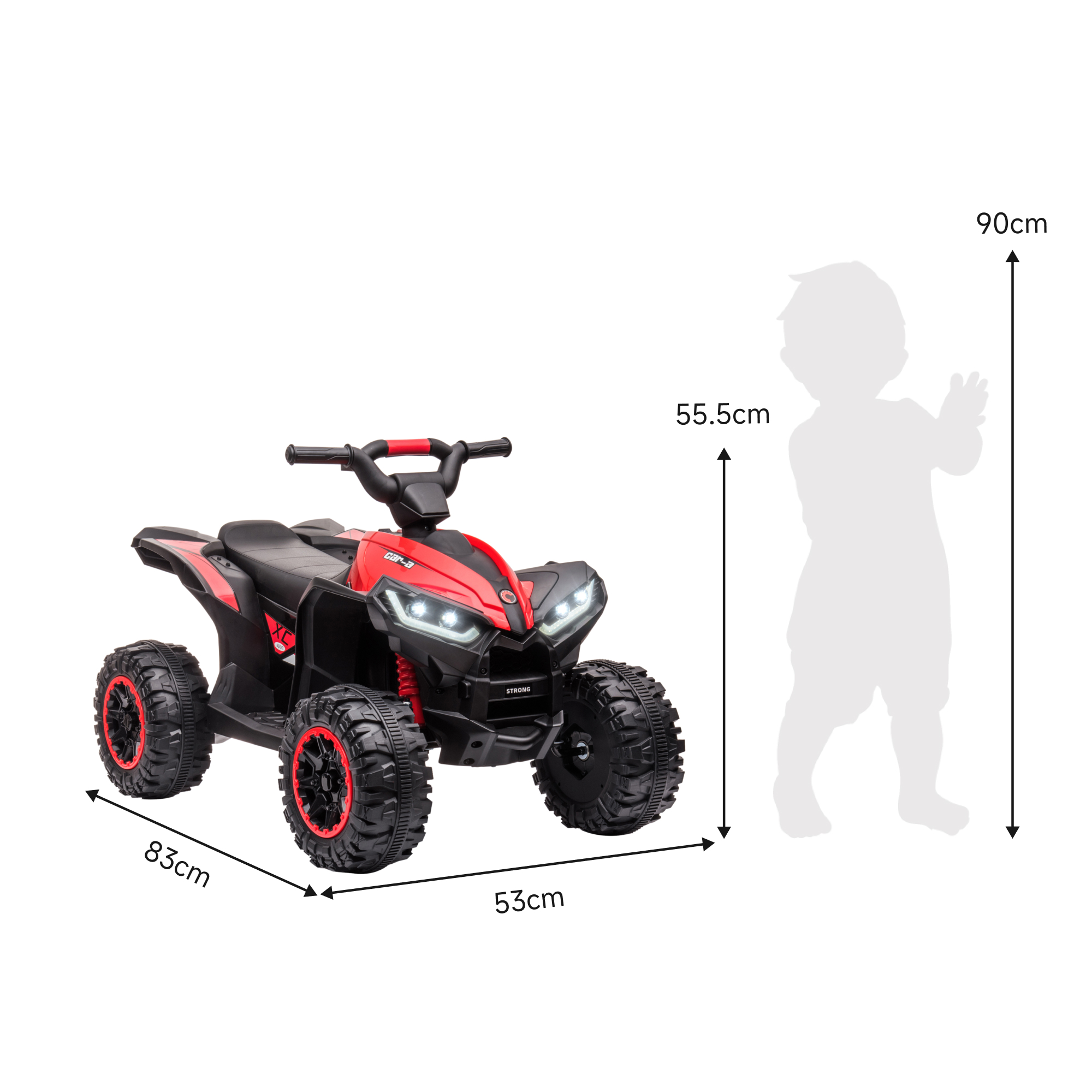 Elektro-Kinderquad, LED-Scheinwerfer, MP3-Player, Stoßdämpfer, ergonomischer Sitz, Rot+Schwarz