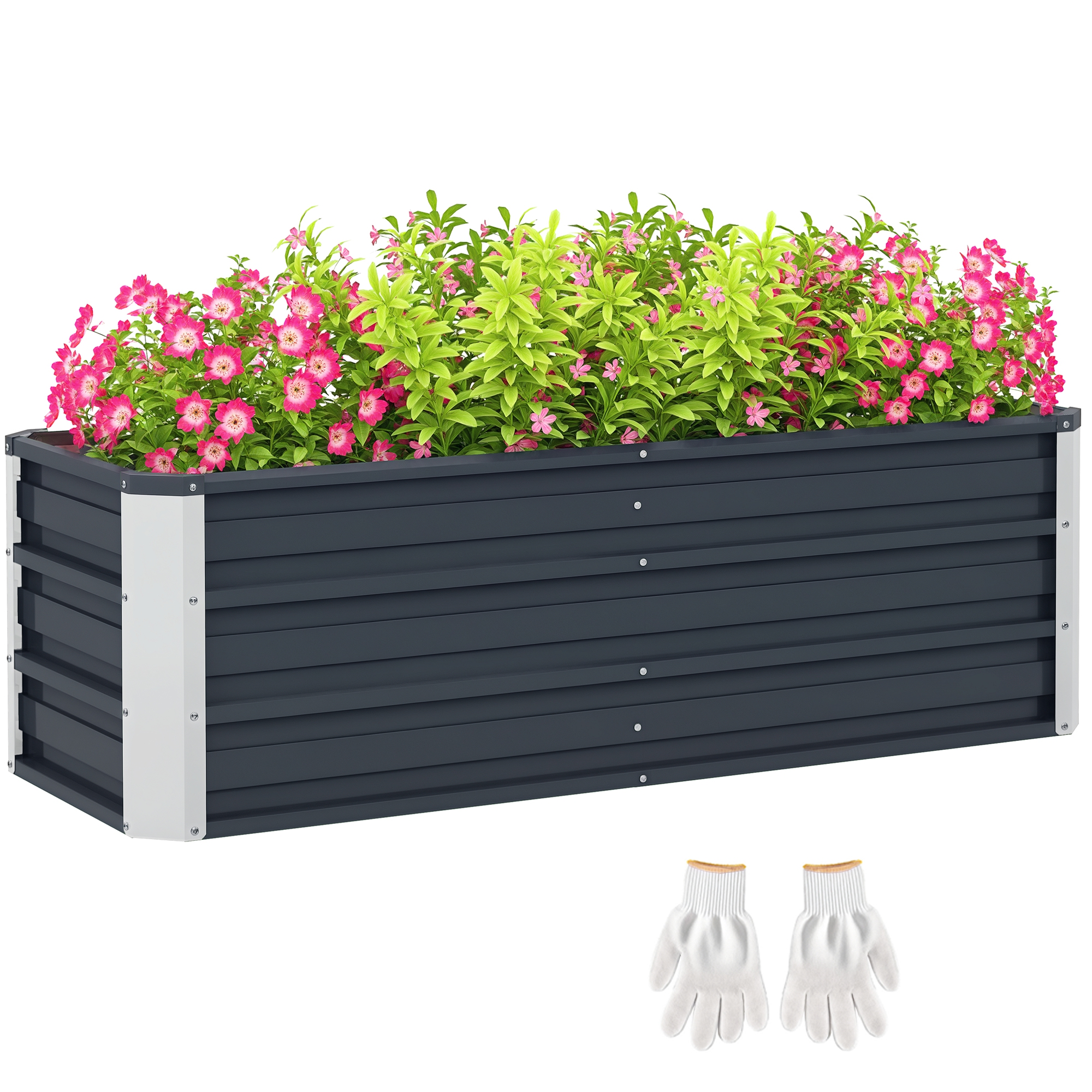 Hochbeet aus Stahl Gartenbeet Pflanzkasten Blumenkasten Blumenkübel mit Handschuhe Kohlegrau 125 x 47 x 40 cm