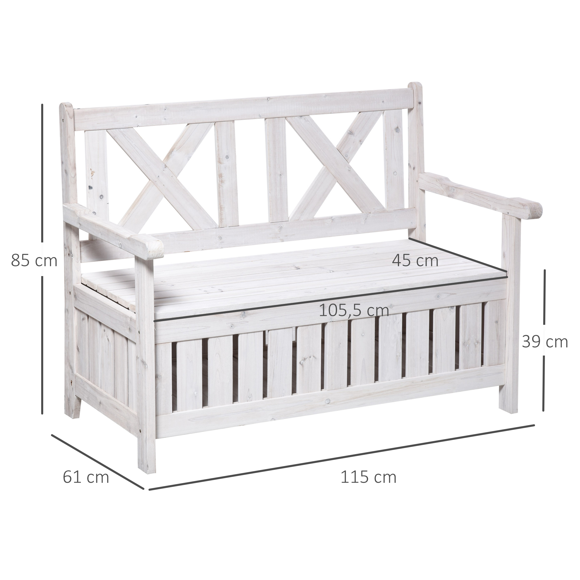 Sitzbank mit Stauraum 2-Sitzer Gartentruhe Truhenbank Kissentruhe Aufbewahrung Weiß 115 x 61 x 85 cm