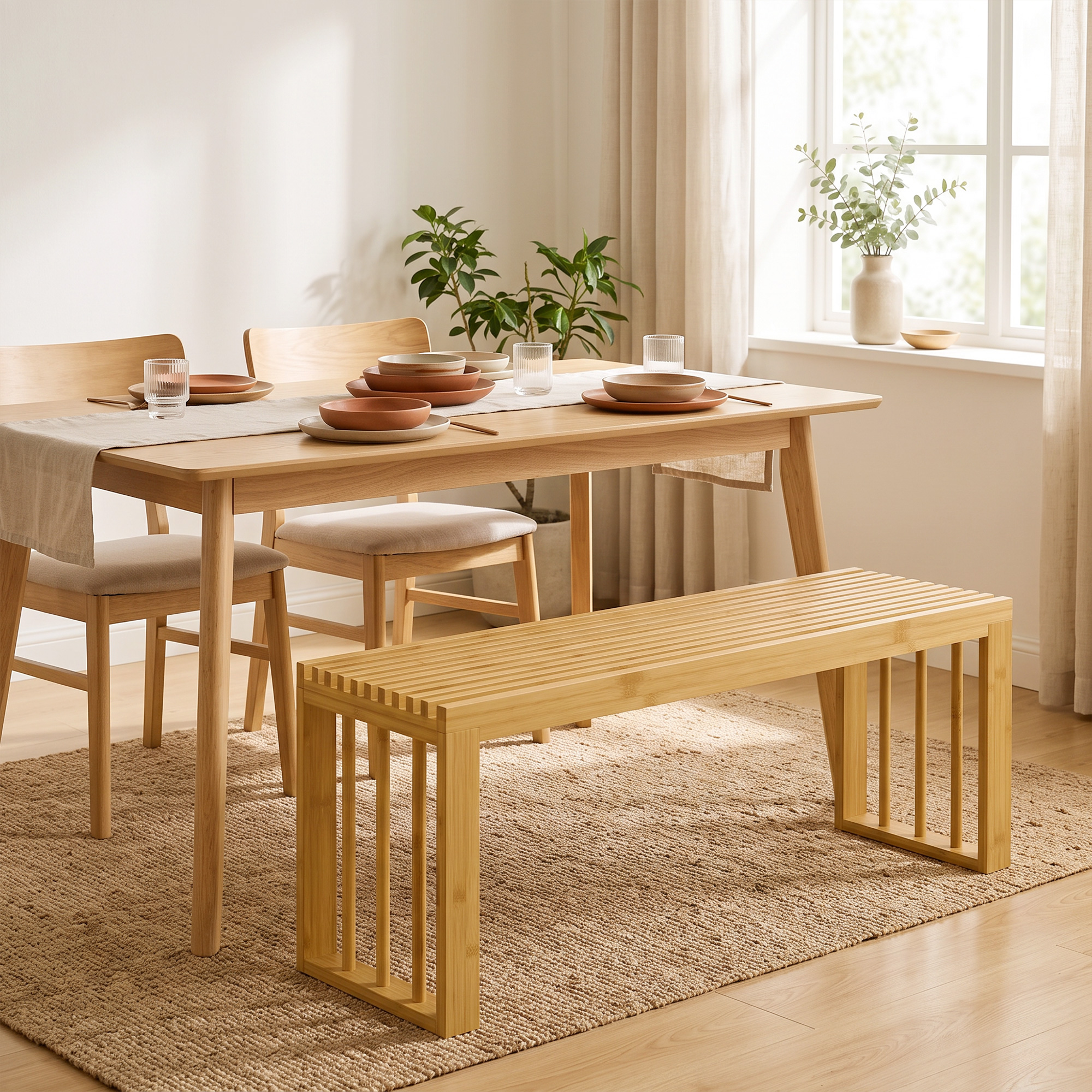 90 cm Bambus-Schuhbank, Flurbank ohne Rückenlehne, Sitzbank für Eingangsbereich, Natur