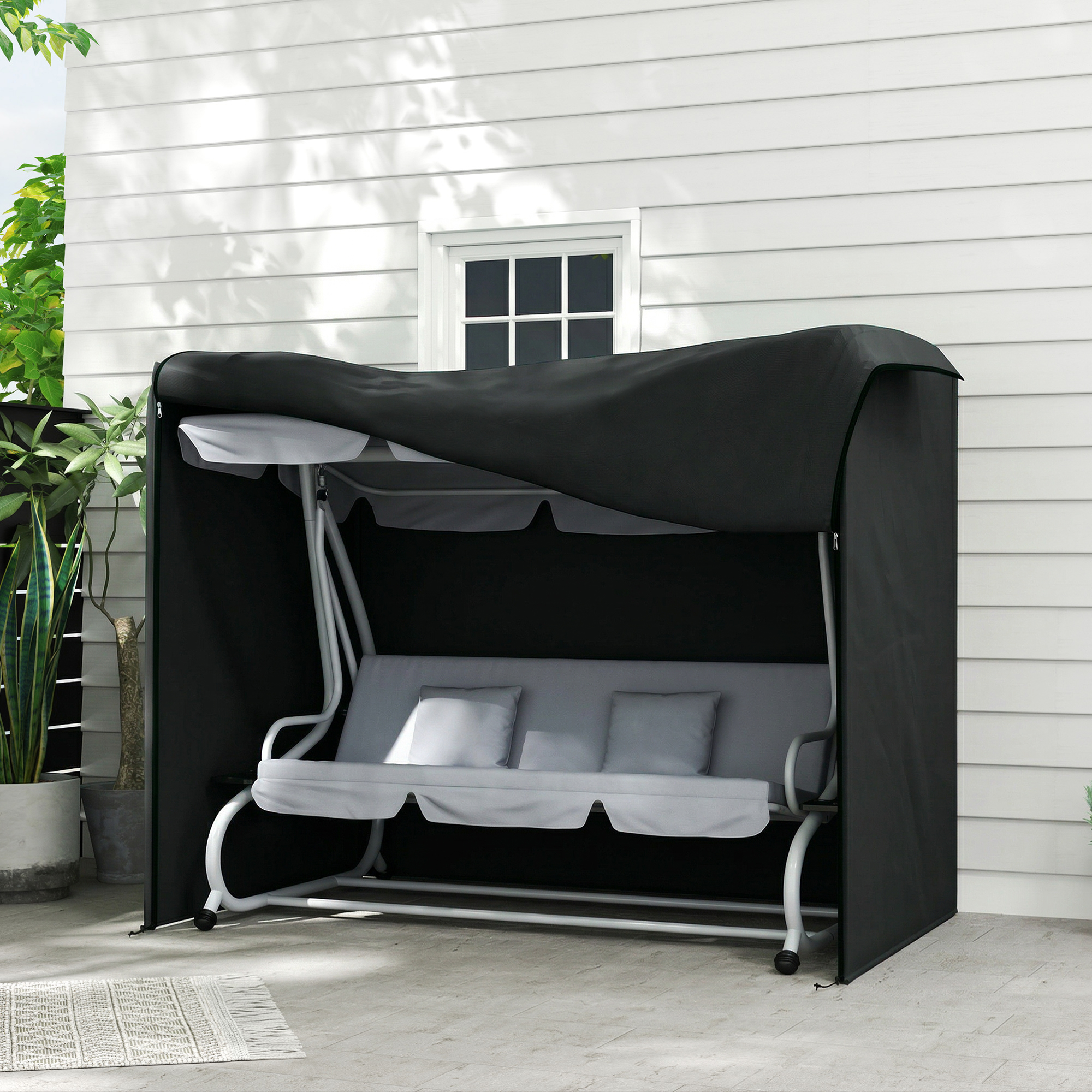 Abdeckung für Hollywoodschaukel, wasserdicht, Polyester, 220x125x172cm, Schwarz
