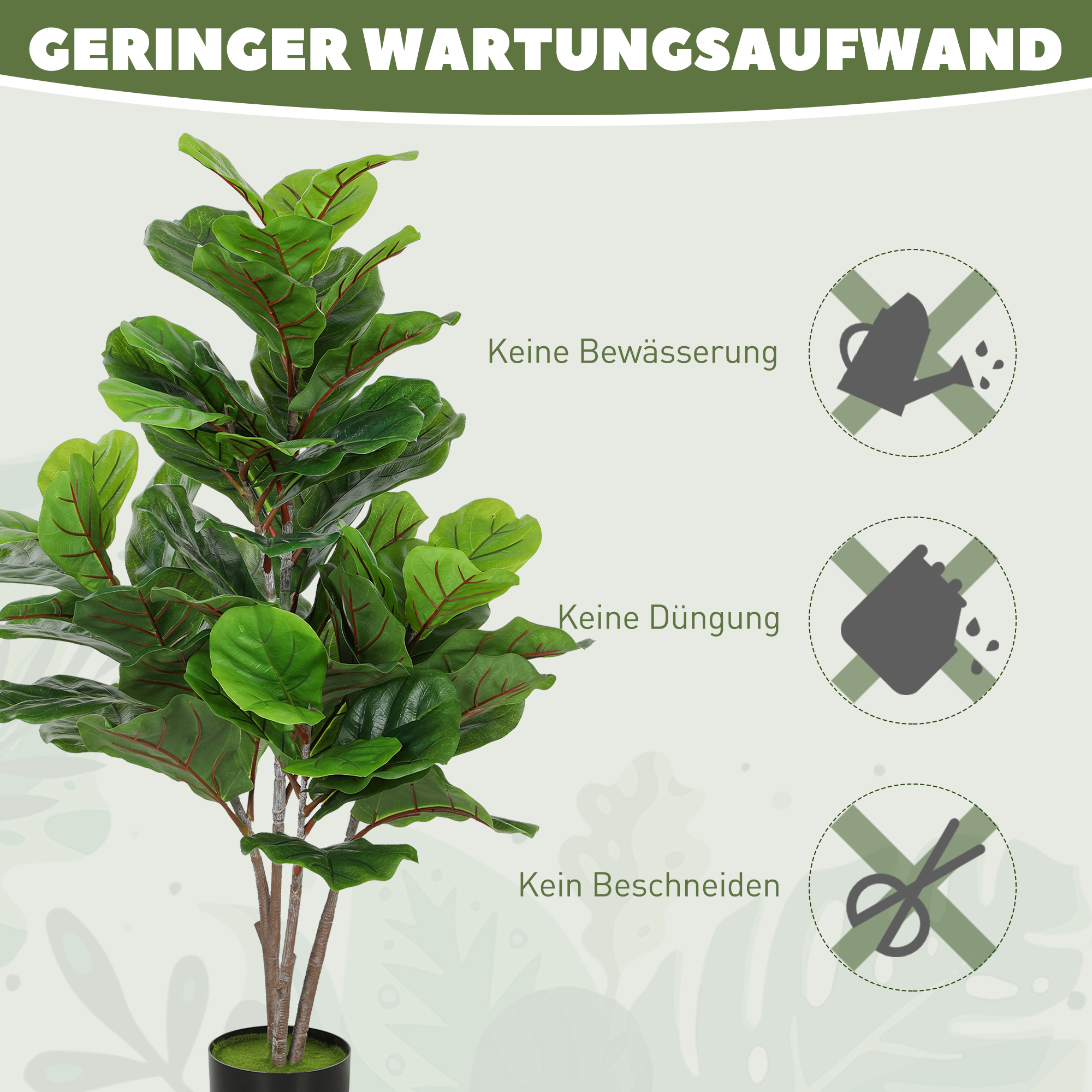 Künstliche Geigen-Feigenbaum 110cm Kunstpflanze, Plastik Künstliche Pflanzen im Topf, Dekoration Geschenk