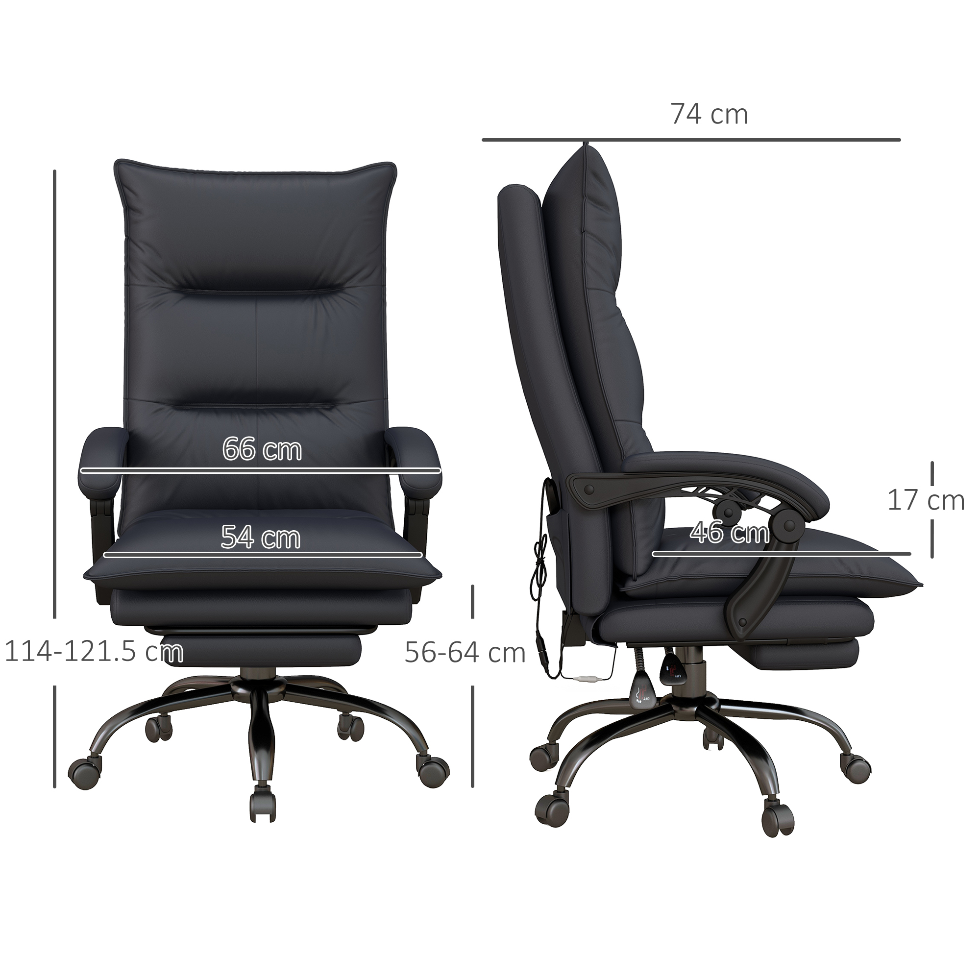 Bürostuhl mit Massagefunktion & Heizfunktion, Fußstütze, bis 120 kg, Dunkelgrau