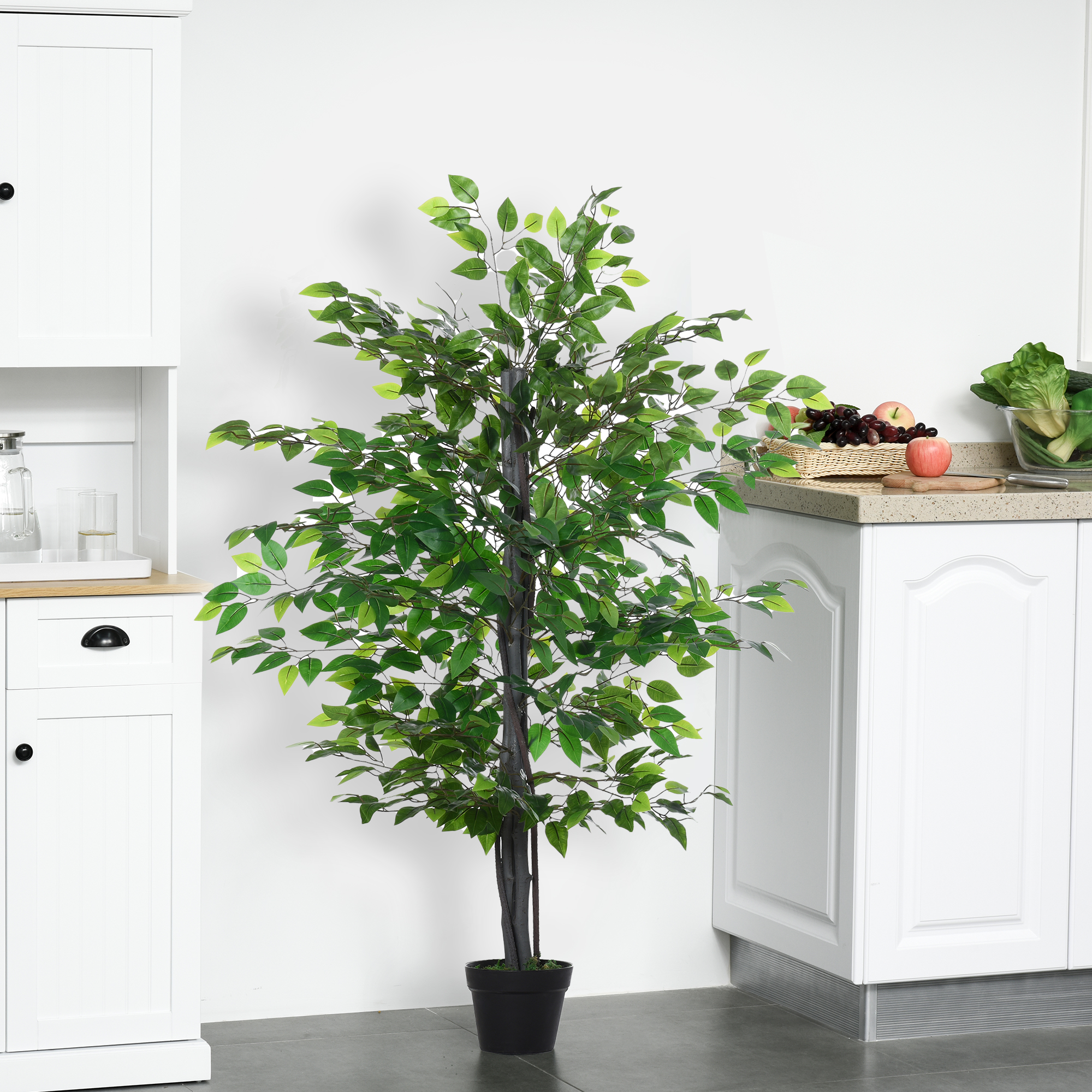 Künstlicher Ficus-baum groß 145 cm, Kunstbaum, Kunstpflanze, Plastik Künstliche Pflanzen im Topf, Fake Plant wie echt für Wohnzimmer Schlafzimmer Büro Garten Moderne Dekoration Geschenk